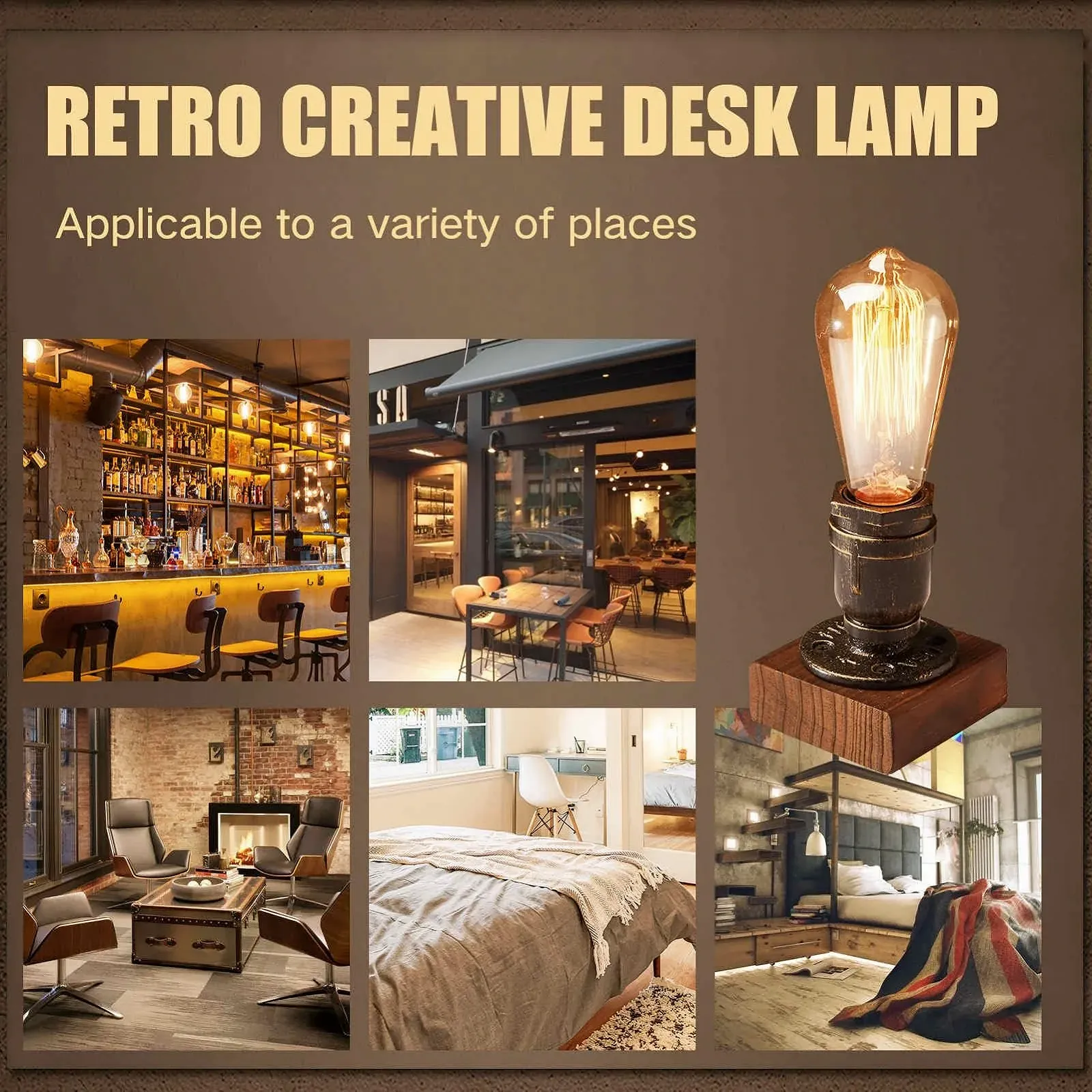 Настільна лампа XIHOME Industrial Steampunk Vintage Style Iron Retro E27, фото №9