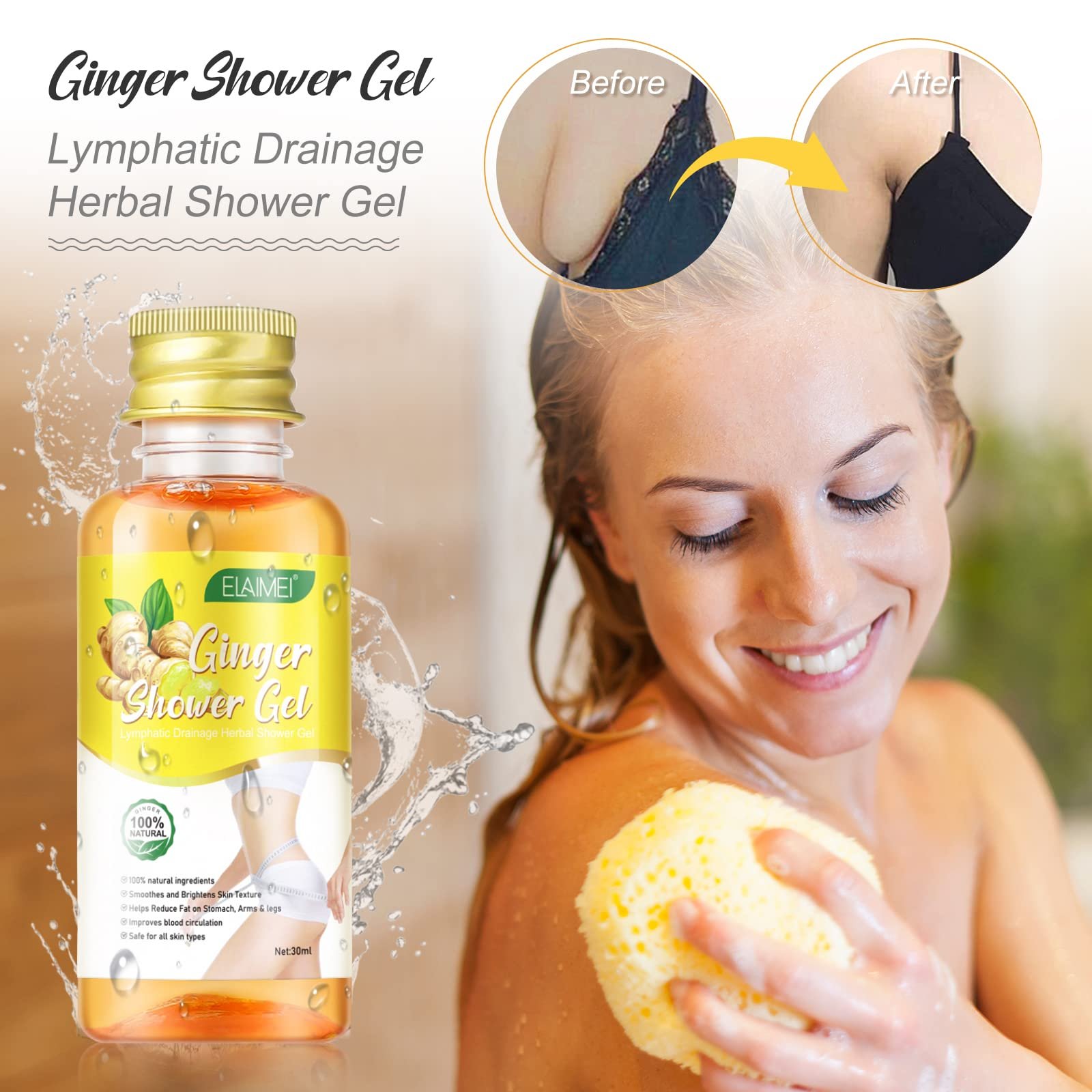 Травяной гель для душа для лимфодренажа Ginger Organic 3 х 30 мл, фото №2