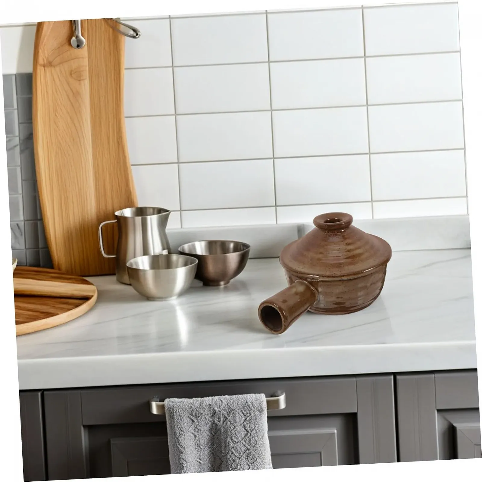 Набор кастрюль для микроволновой печи Alipis 2 предмета, грубая керамика с крышкой и ручкой, термостойкая японская керамика для риса и салатов, фото №5