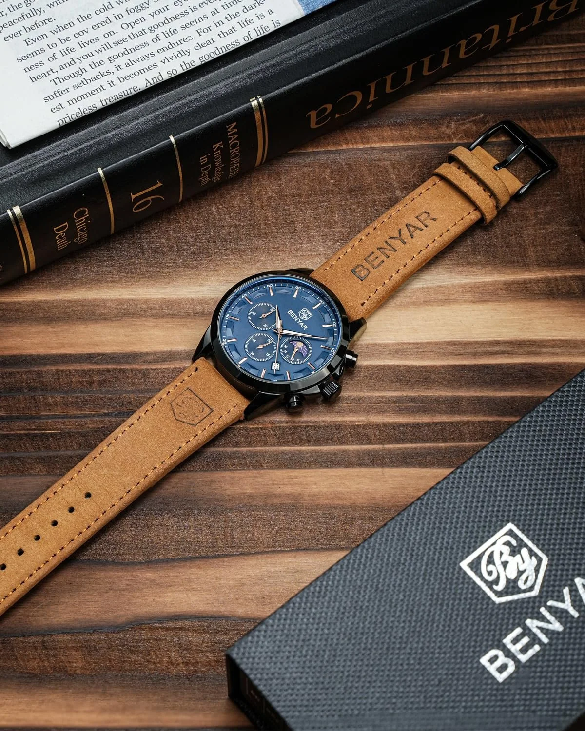 Годинник чоловічий Benyar Хронограф Кварцовий Шкіряний ремінець / нержавіюча сталь, фото №7