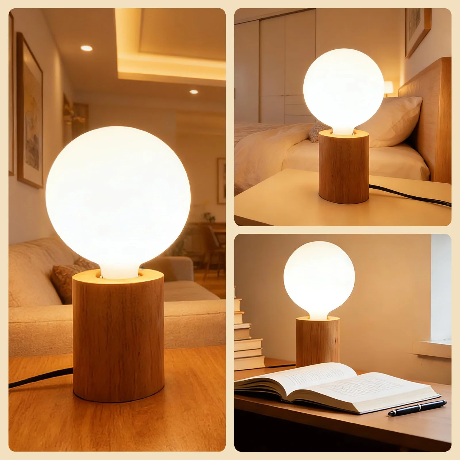 Настольная лампа E27 LED дерево 7 Вт винтажная мини, фото №6