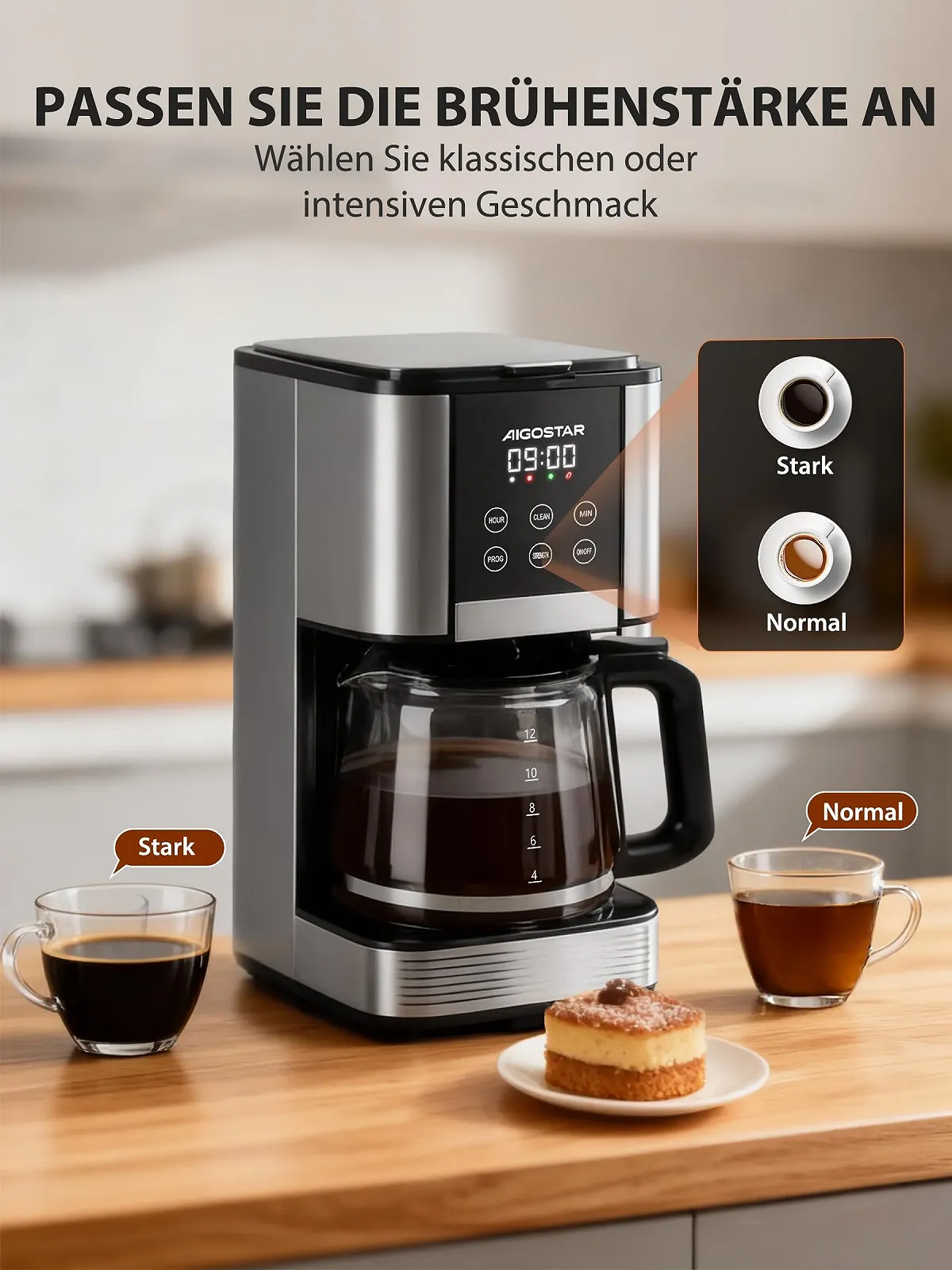 Капельная кофеварка Aigostar Cora 1.5 л 1000 Вт LCD Черная, фото №4