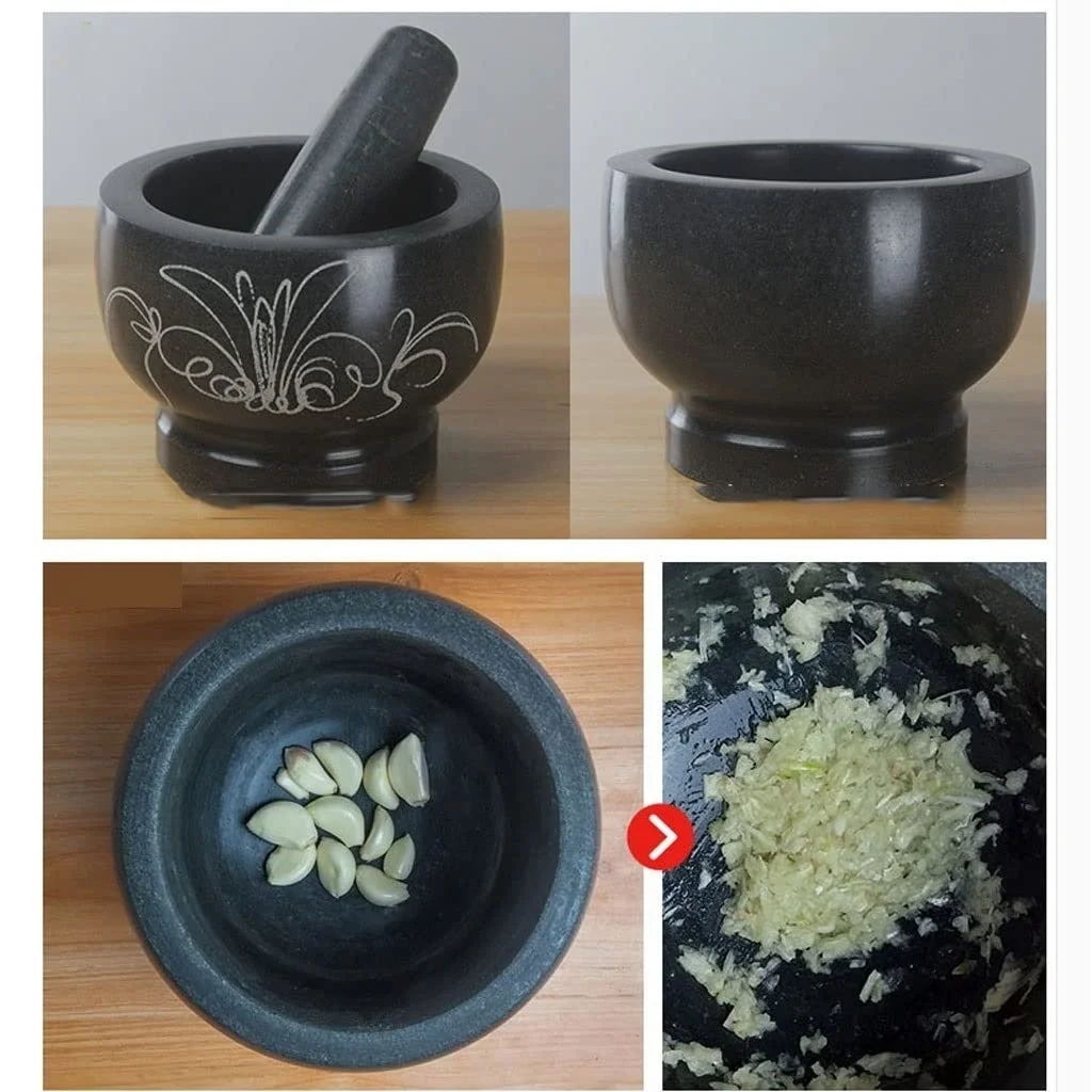 Ступка з натурального каменю з візерунком ручної роботи для подрібнення часнику, спецій, пасти, песто і гуакамоле, фото №6