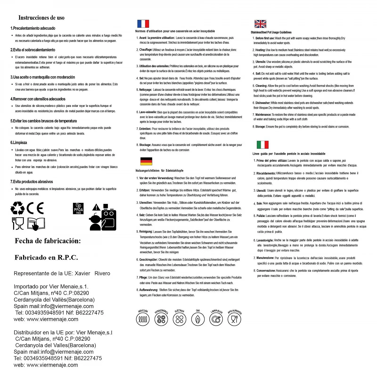 Сотейник VIER CI14 Диаметр 14 см Нержавеющая сталь Индукционный, фото №3