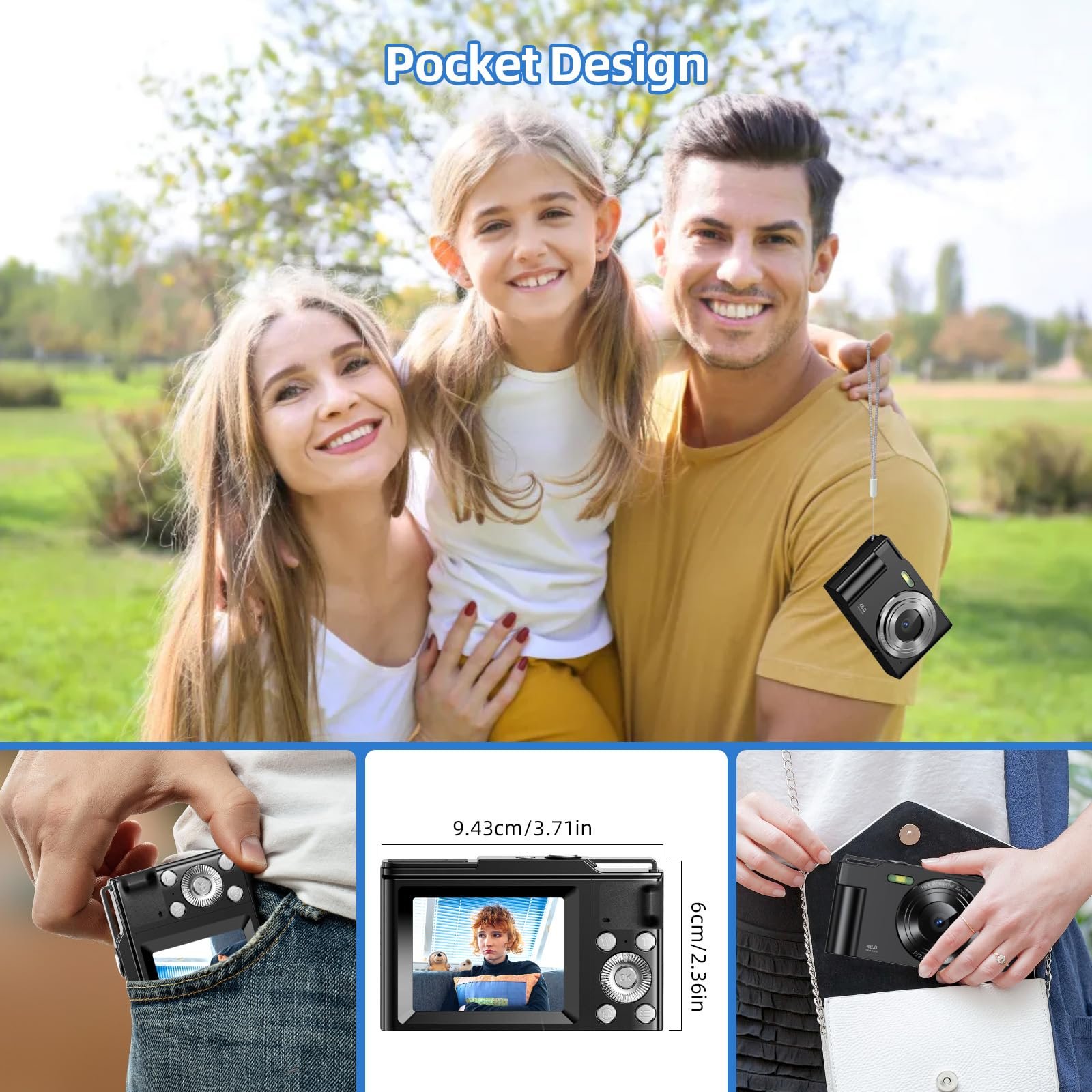 Фотоаппарат MaxMango 1080P с 2.4-дюймовым дисплеем, 16-кратным зумом и картой на 8GB - компактный портативный фотоаппарат для начинающих, взрослых и подростков Черный, фото №4