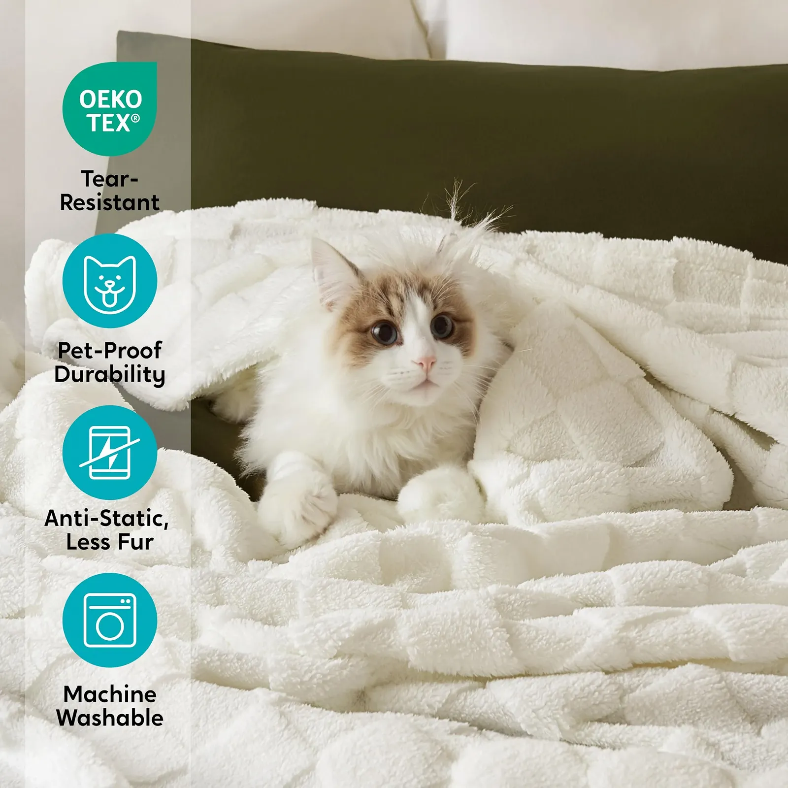 Покривало Joiedomi Полуторна М'яка Білий в Клітинку 152 x 203 см, фото №4