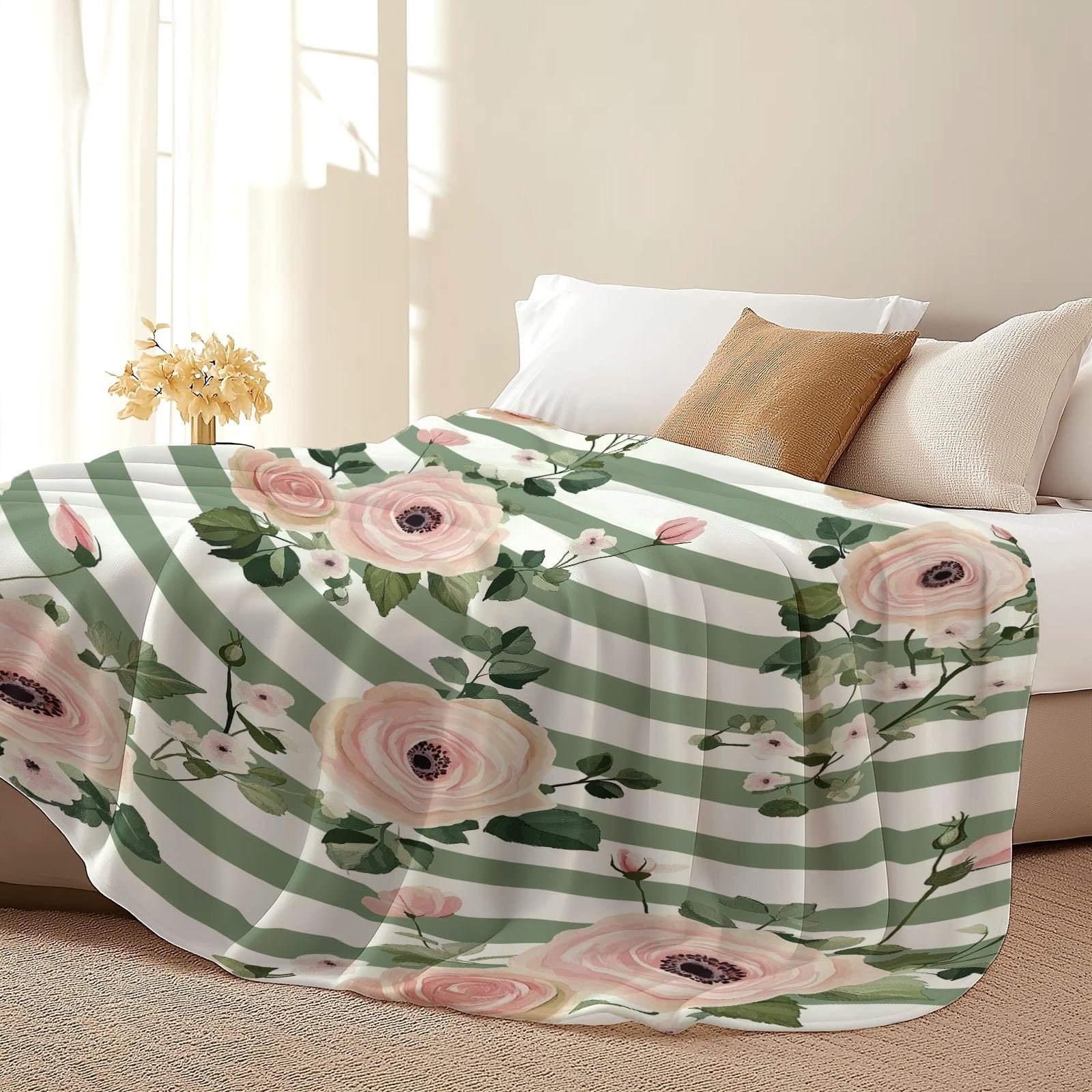 Покривало Плюшева для дивану 150 x 200 см, М'яка Тепла Квіти Троянди, фото №6