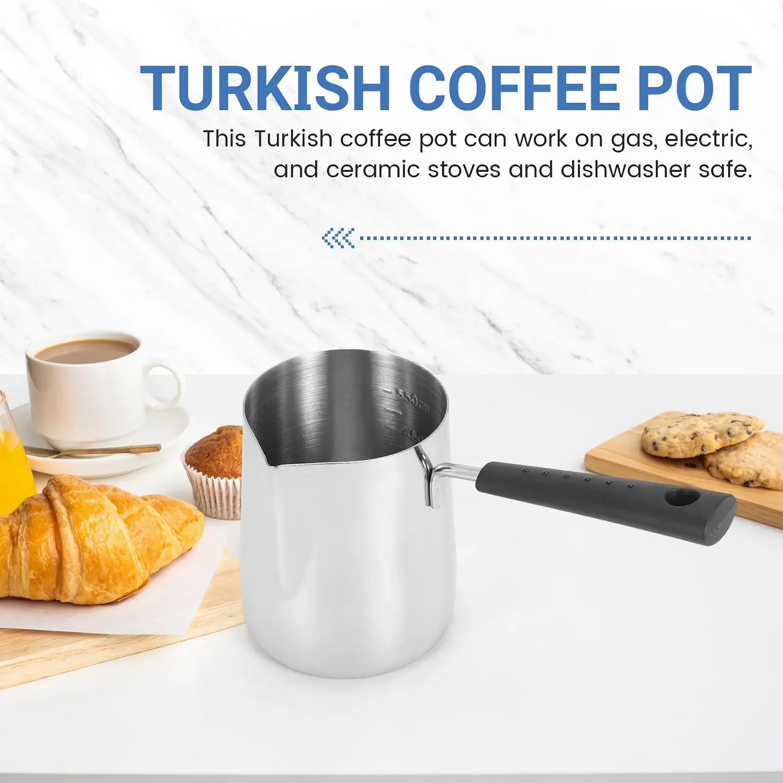 Турка з нержавіючої сталі для кави, молока та підігріву шоколадного масла 600 мл з термостійкою ручкою, фото №3