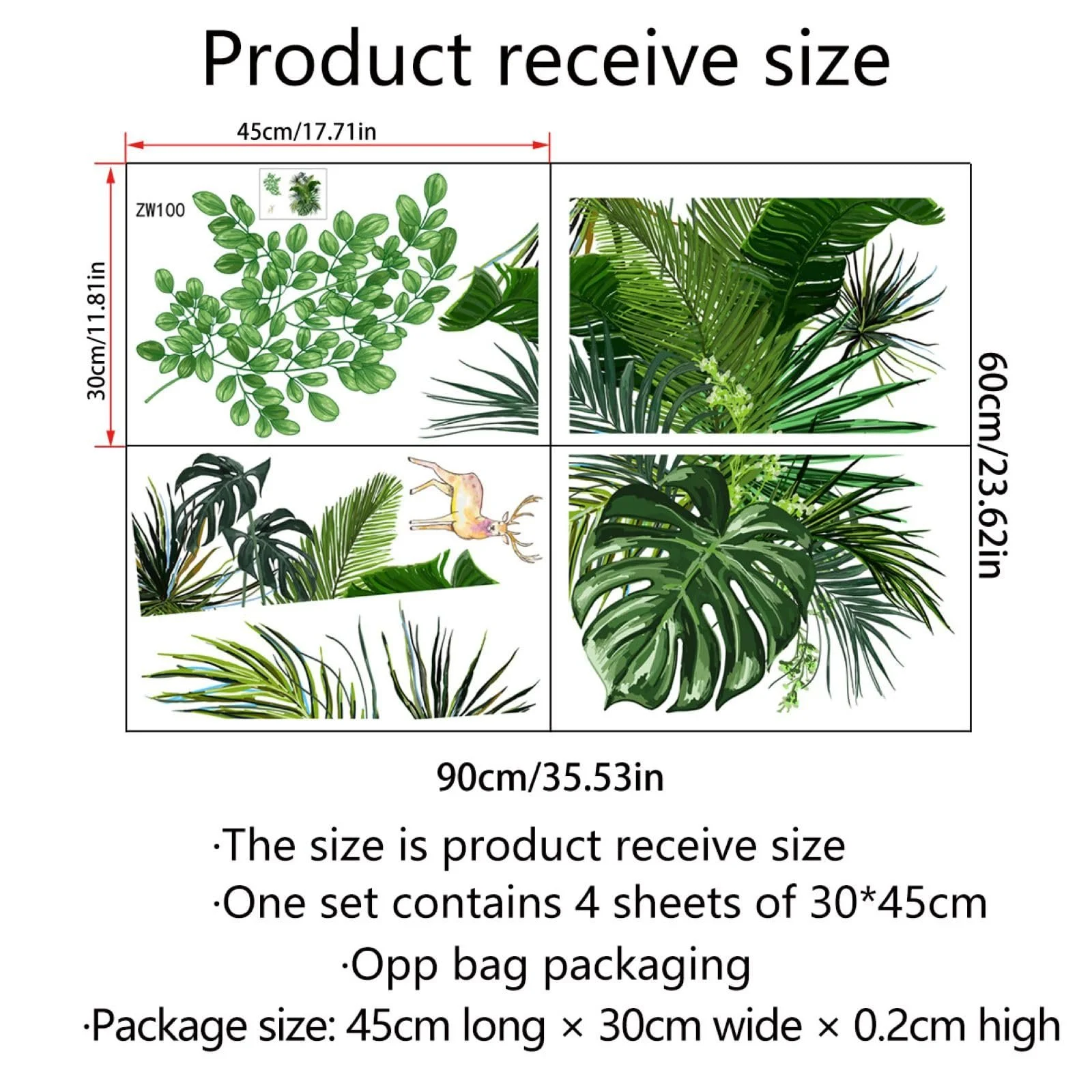 Наклейка на стіну Tropical Palm Leaves Green Leaf Plants Deer 4 листи, фото №5 Наклейка на стіну Tropical Palm Leaves Green Leaf Plants Deer 4 листи, фото №5