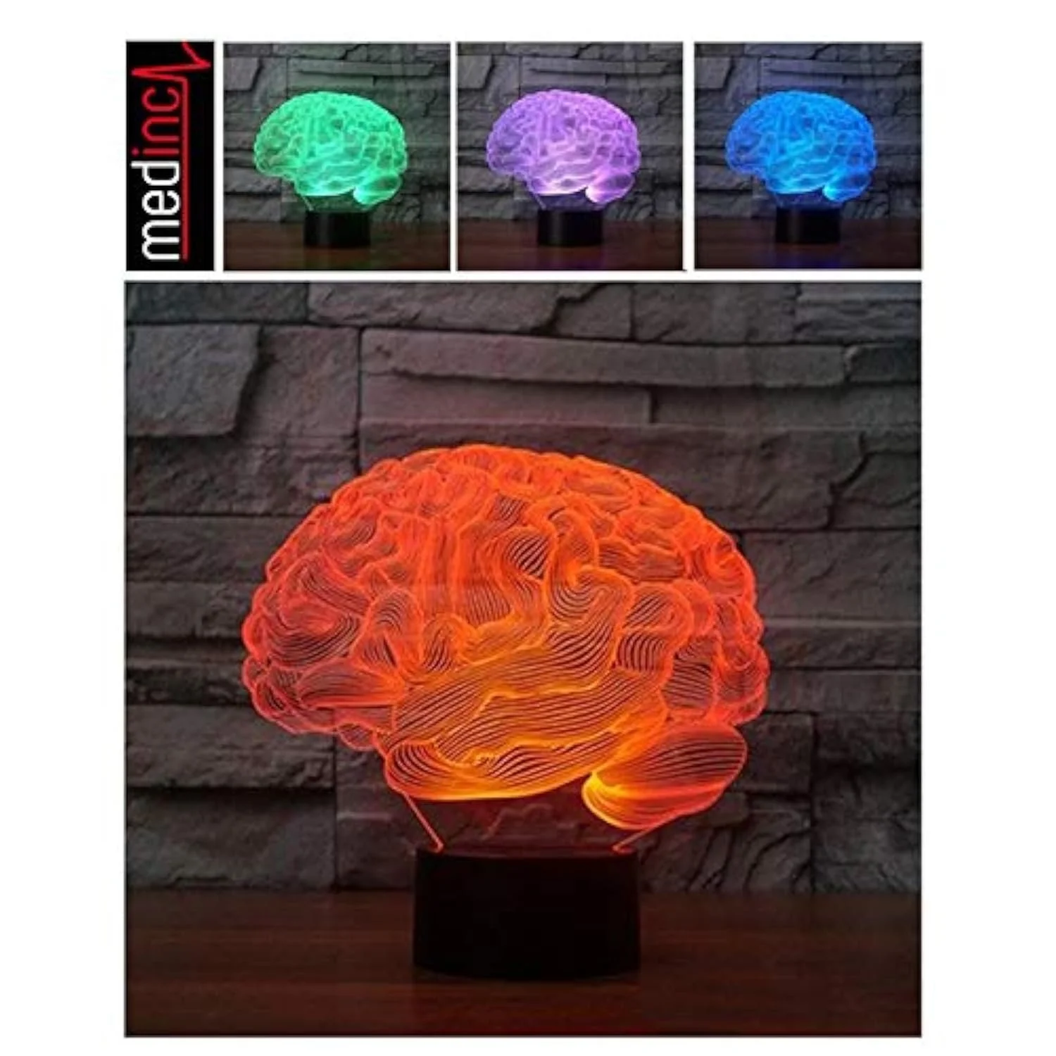 Настільна лампа 3D Brain LED Illusion, 7 кольорів, нічник для спальні та дому, фото №1