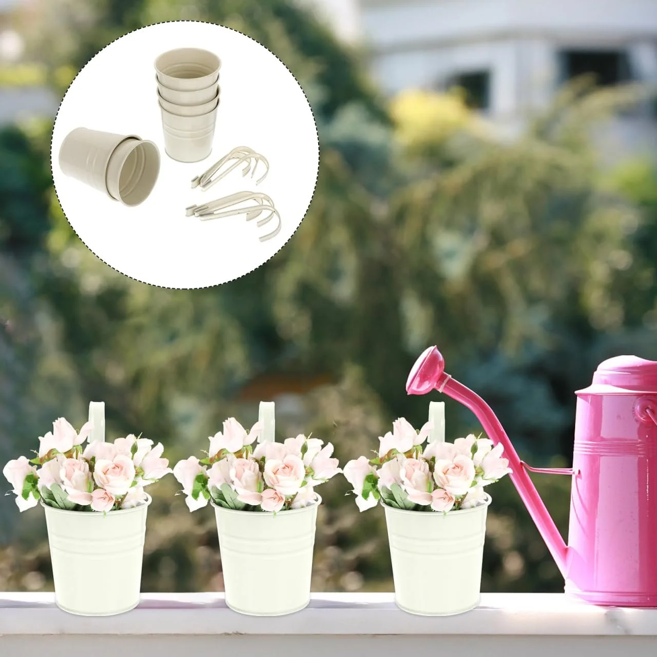 Підвісний квітковий горщик Cabilock Залізний зі знімним гачком та дренажним отвором 4 дюйми, фото №4