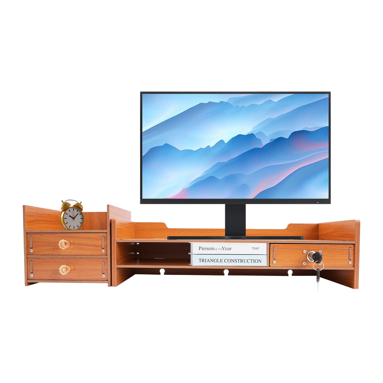 Подставка для монитора Деревянная с ящиками 2 уровня Органайзер для компьютера Ноутбука Настольного монитора Подставка для принтера для дома и офиса, фото №1 Подставка для монитора Деревянная с ящиками 2 уровня Органайзер для компьютера Ноутбука Настольного монитора Подставка для принтера для дома и офиса, фото №1