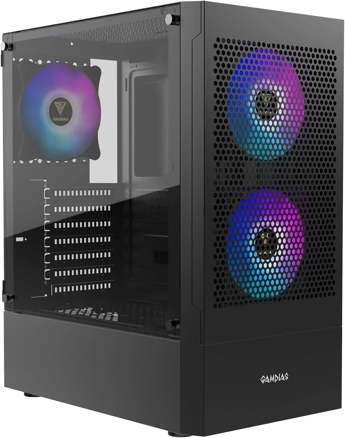 Корпус для ПК GAMDIAS TALOS E3 MESH / Mid Tower / ARGB, Закаленное стекло / Без БП / Черный, фото №1