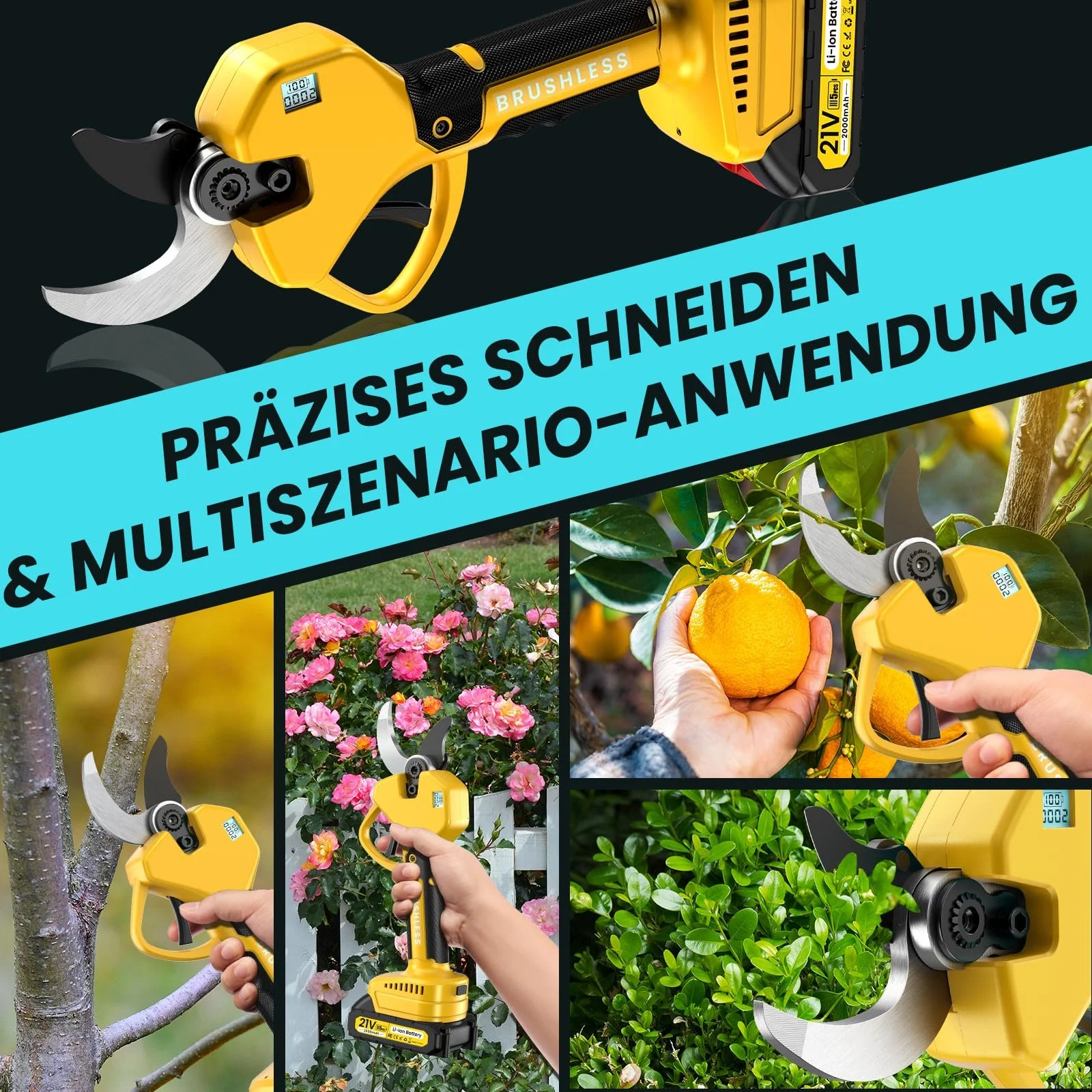 Акумуляторний секатор 50 мм Professional Electric з РК-дисплеєм та 2 x 21 V 2000 mAh акумуляторами, фото №7