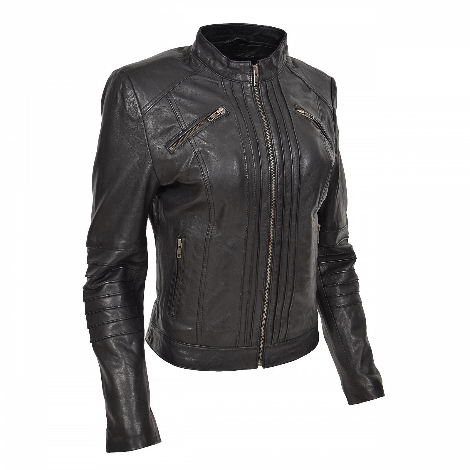 Жіноча куртка A1 FASHION GOODS Biker зі шкіри, чорна, фото №1