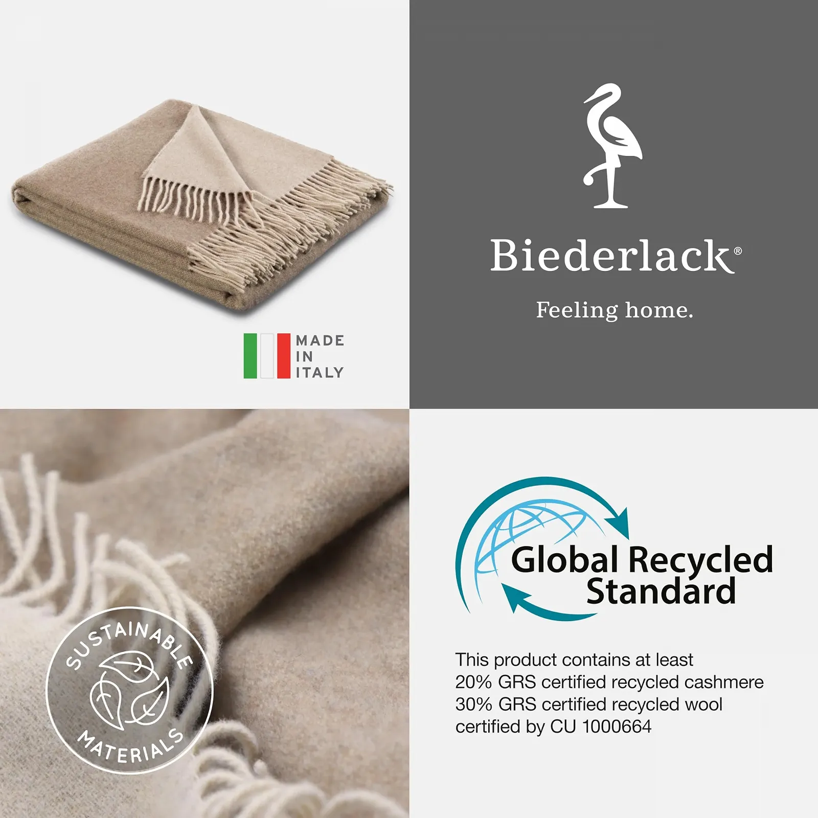 Плед Biederlack Velvet Soft Cuddly Blanket Wool Mix Natural Sand Вовна та кашемір Oeko-Tex Certified 130 x 170 см Пісочний, фото №7