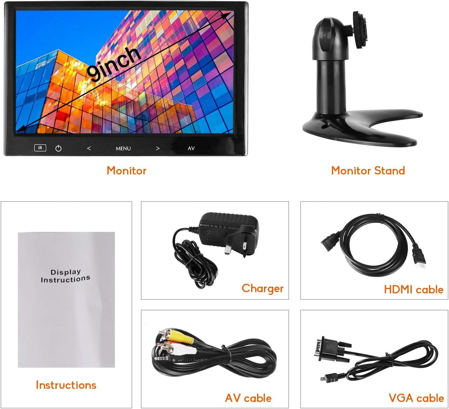 Портативный монитор 9" WHOLEV HD 60 Гц, фото №7