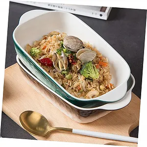 Форма для запекания DECHOUS Керамика Прямоугольная с ручками Зеленая с каменным узором synthetic.ua - Фото 1