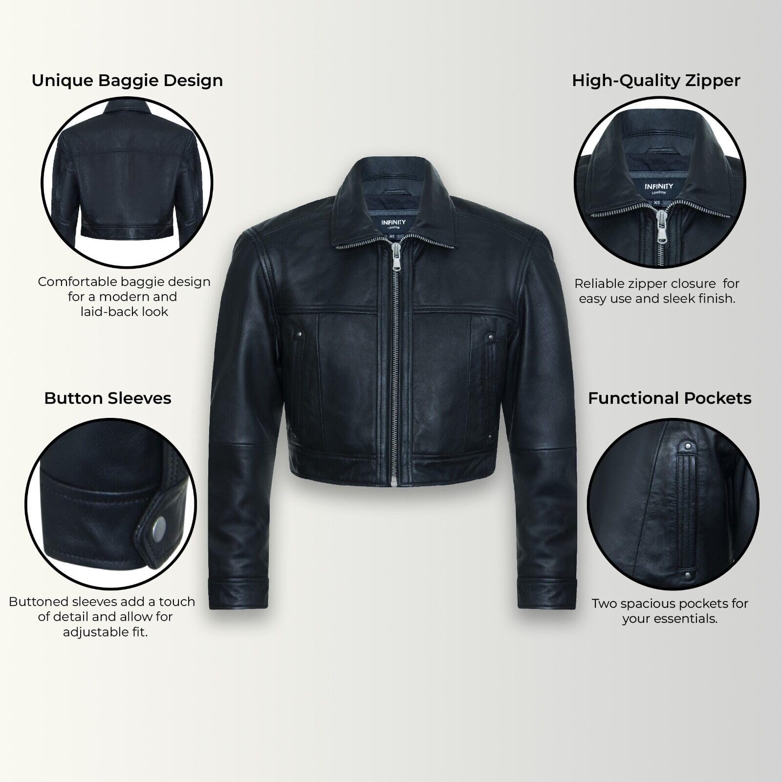 Куртка Infinity Leather Мотоциклетная Байкерская Кожаная Короткая Классическая Черный Для Женщин, фото №2