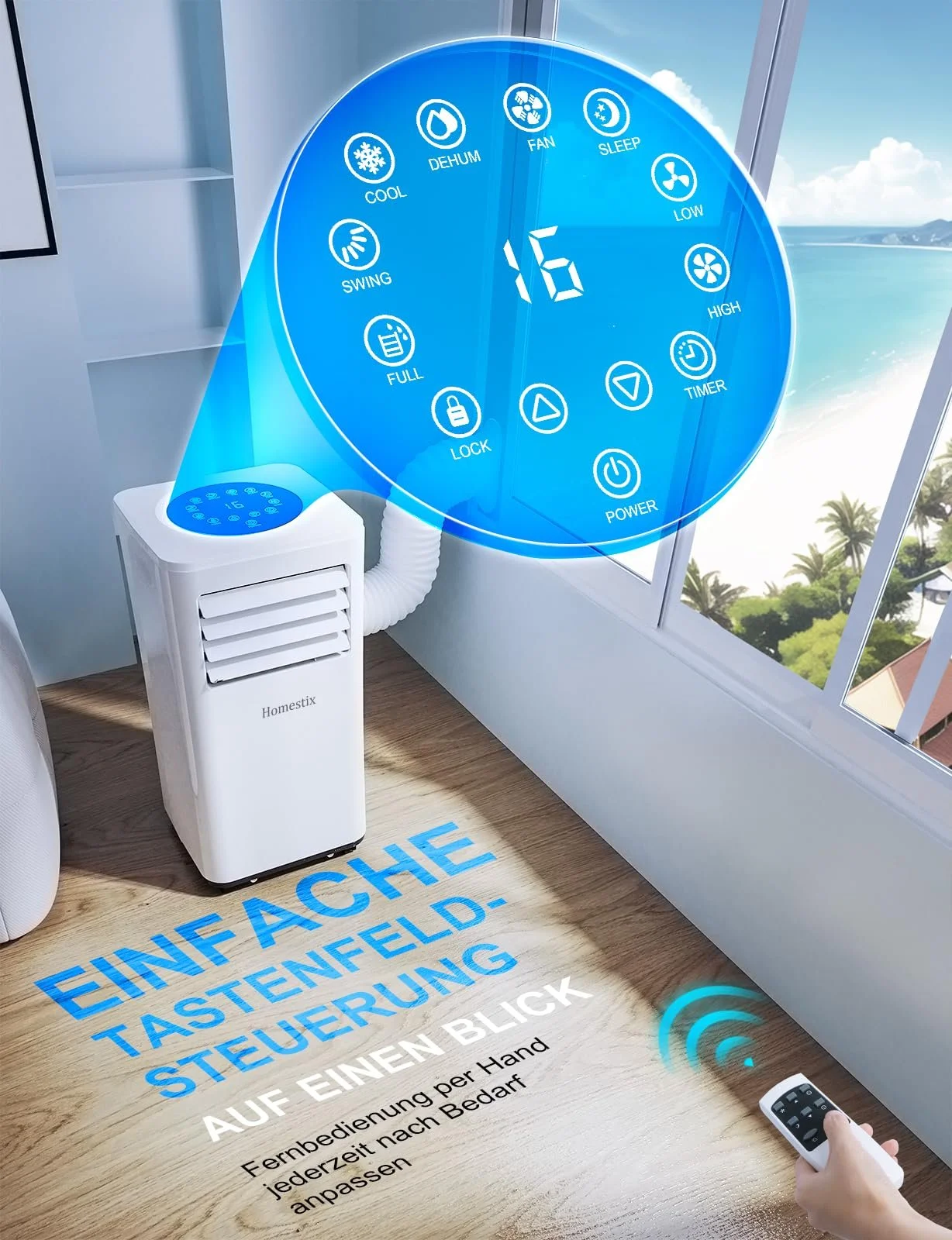 Мобильный кондиционер 4-в-1 7000 BTU 2.6 кВт с вытяжным шлангом и таймером, фото №3