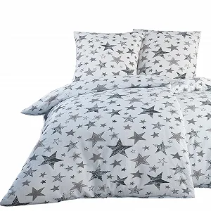 Комплект постільної білизни BaSaTex Luna Stars жатка (Seersucker) 100% бавовна 135 x 200 см Сірий - Фото 1