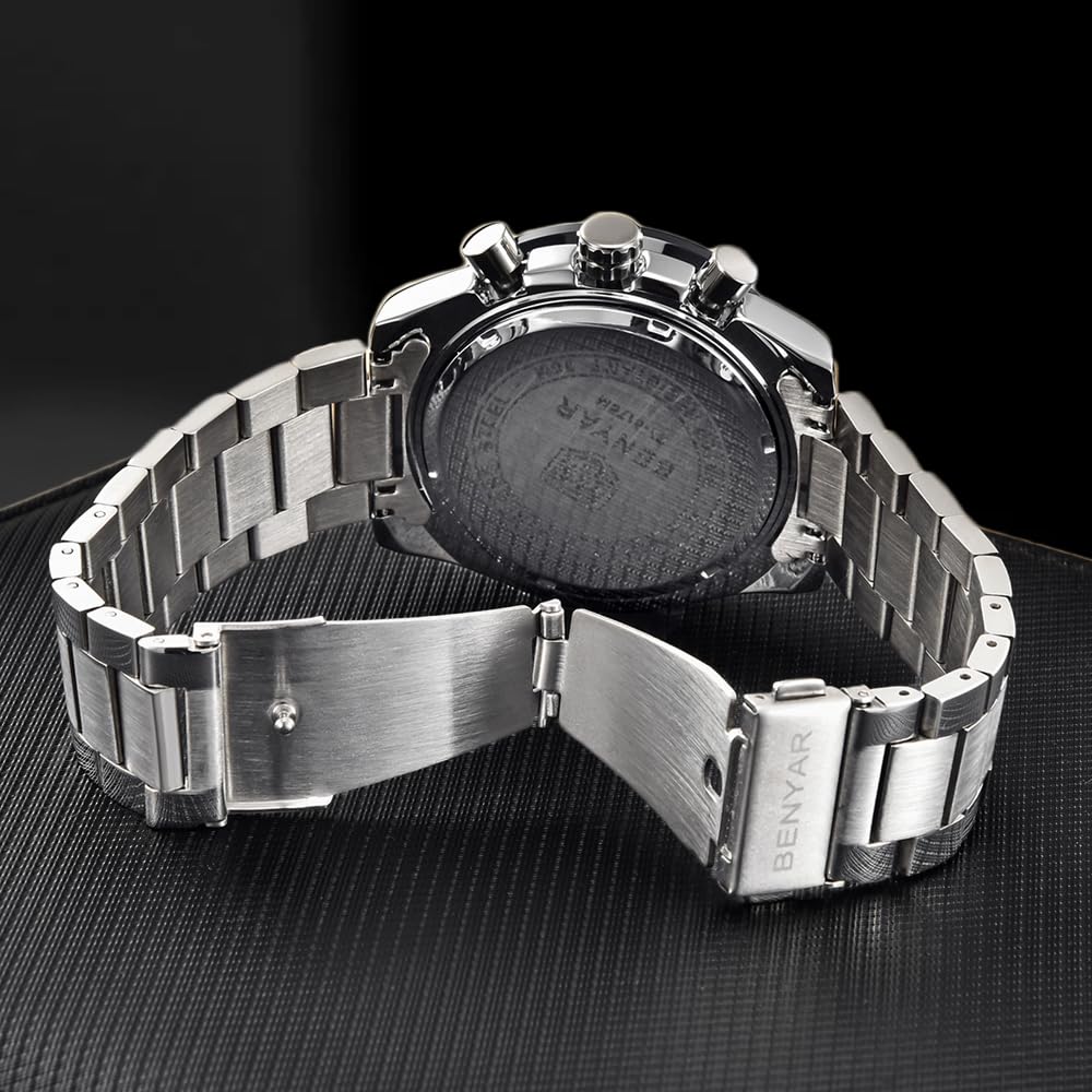 Мужские часы Benyar Quartz Кожаный ремешок Черный Хронограф, фото №5 Мужские часы Benyar Quartz Кожаный ремешок Черный Хронограф, фото №5