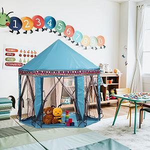 Игровой шатер Relaxdays шестиугольный бирюзовый, 135 x 140 x 140 см synthetic.ua - Фото 1