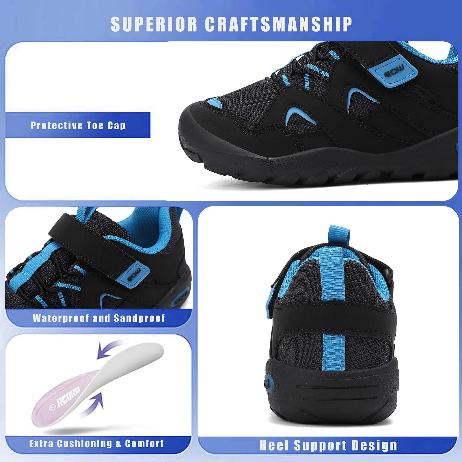 Детские водонепроницаемые походные ботинки EQW - Нескользящие и дышащие для мальчиков и девочек младшего школьного возраста, размер 10-6, фото №5