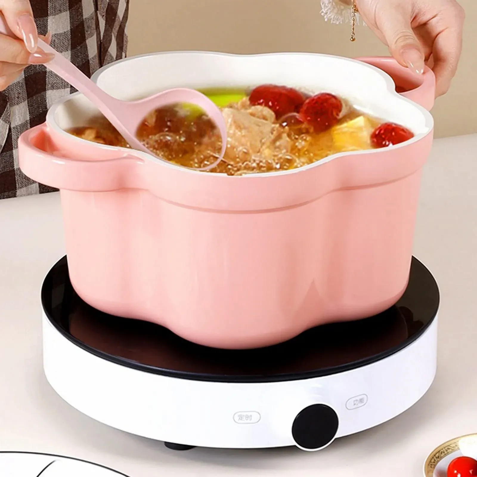 Кастрюля-жаровня Dutch Oven в форме цветка алюминиевый сплав с керамическим покрытием с крышкой, фото №2