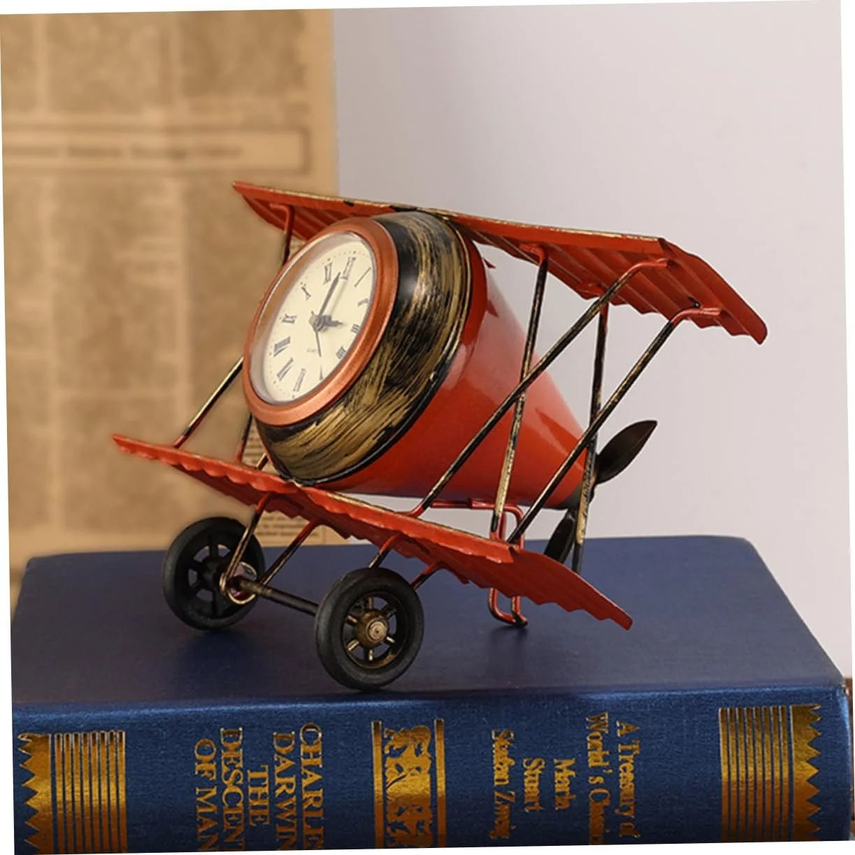 Часы Настольные PartyKindom Ретро Самолет Скульптура Винтажный Стиль, фото №3