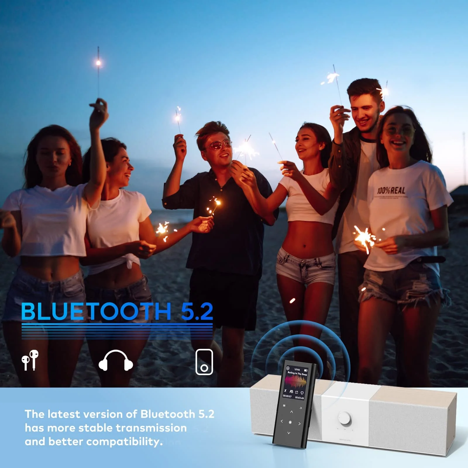 MP3 плеер ZOOAOXO 64GB Bluetooth 5.2, встроенный HD динамик, FM радио, диктофон, мини дизайн, вес 70 грамм, HiFi звук, фото №3