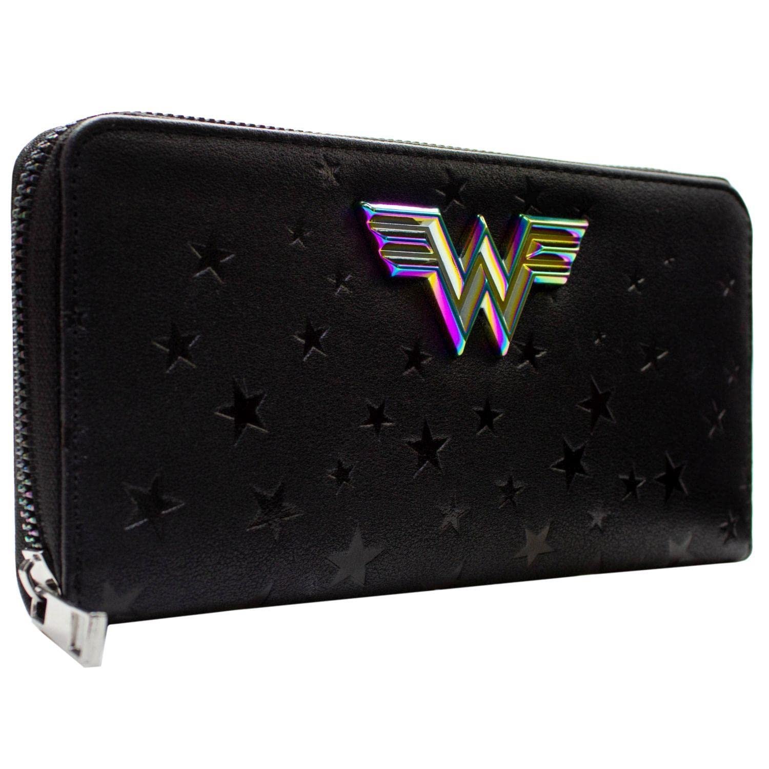 Кошелек клатч Wonder Woman Iridescent Metal Emblem Embossed Stars с карманом для монет и карт, черный, фото №1