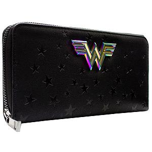 Кошелек клатч Wonder Woman Iridescent Metal Emblem Embossed Stars с карманом для монет и карт, черный - Фото 1