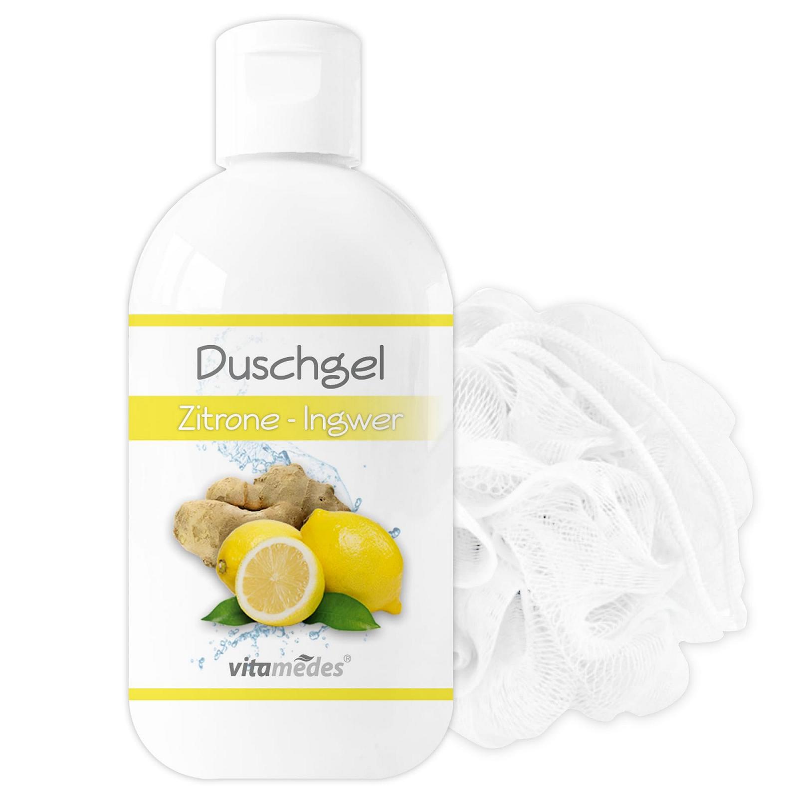Гель для душу vitamedes з ароматом лимона та імбиру та мочалкою, фото №1