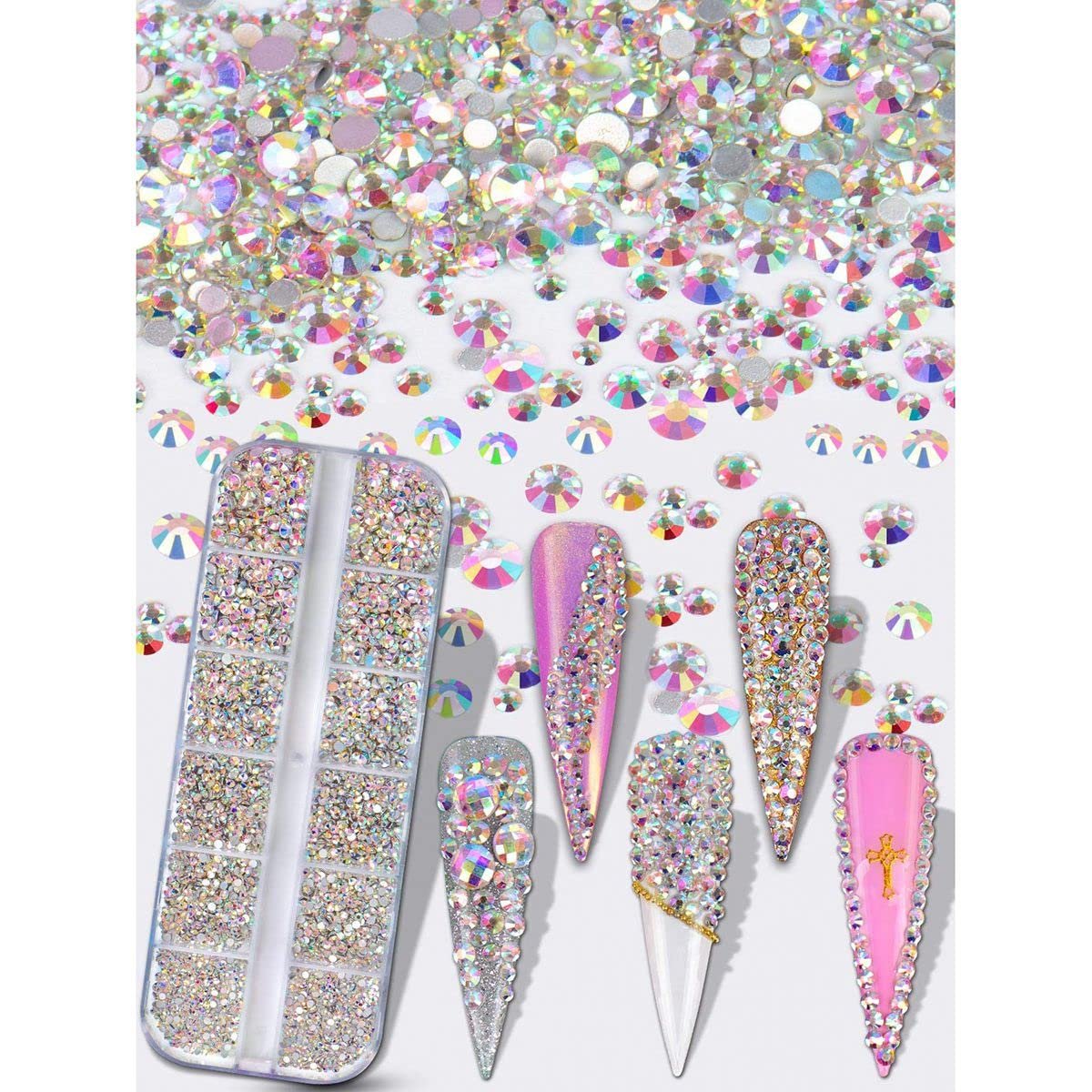 Стрази Плоскі Круглі Скляні Кристали 3600 шт. різних розмірів для DIY манікюру Колір, фото №4