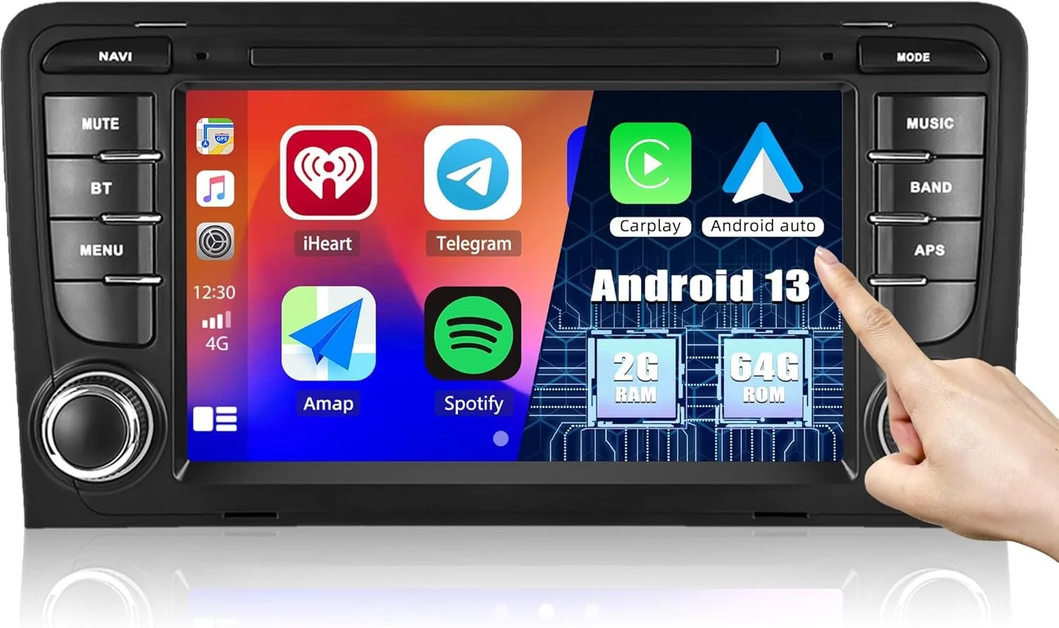 Штатная автомагнитола CAMECHO для Audi A3 S3 RS3 8P 8V/7" / Сенсорная / 2/64Гб / Android 13 / Apple CarPlay / Android Auto / Bluetooth / WI-FI / GPS / USB, фото №1