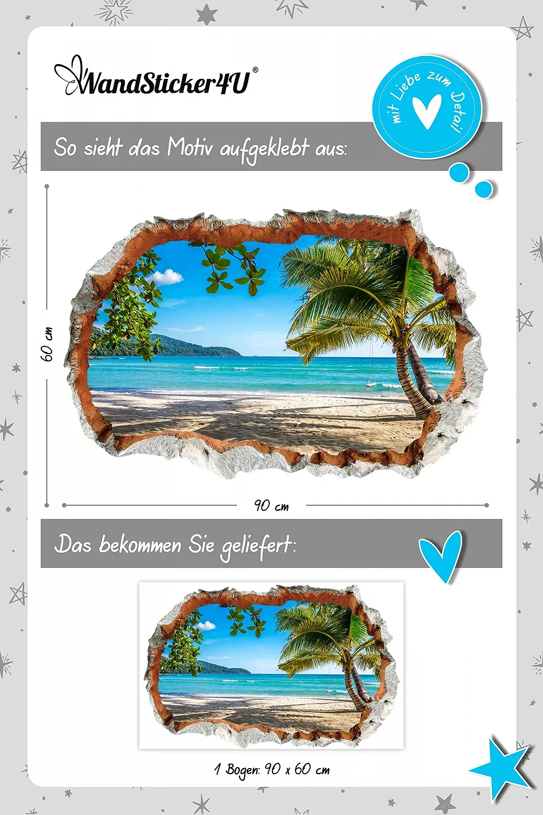 Наклейка для стін WandSticker4U 3D View of the Sea 90 x 60 см, фото №7