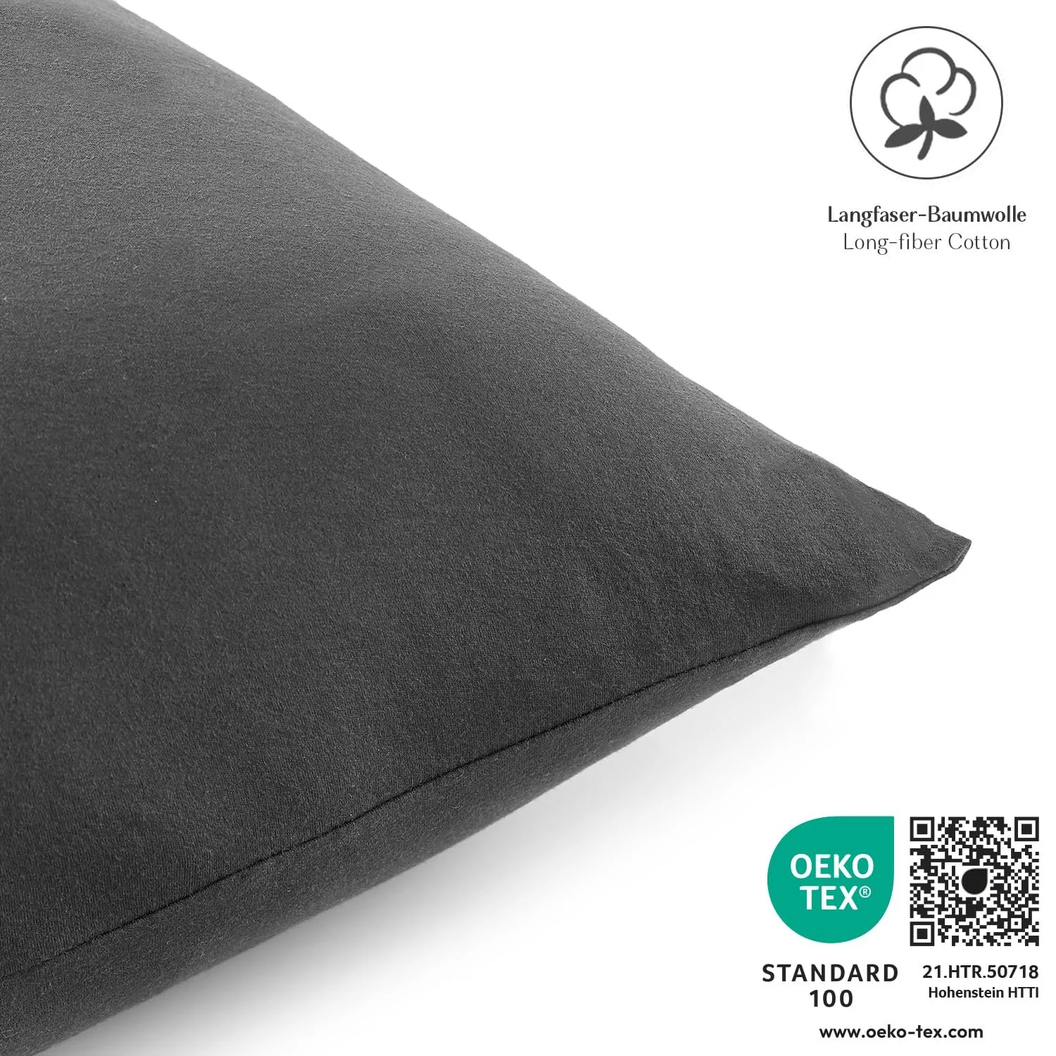 Наволочка Alreya 50 x 70 см (Набір з 2) – Антрацит – 100% бавовна джерсі, фото №3 Наволочка Alreya 50 x 70 см (Набір з 2) – Антрацит – 100% бавовна джерсі, фото №3