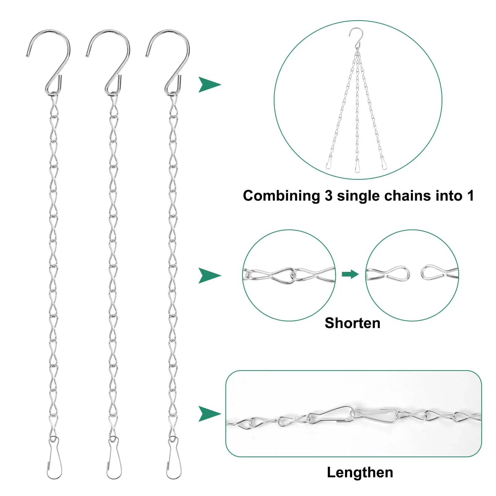 Цепочки для подвесных корзин 12 шт. 25 см металлические серебристые, фото №4
