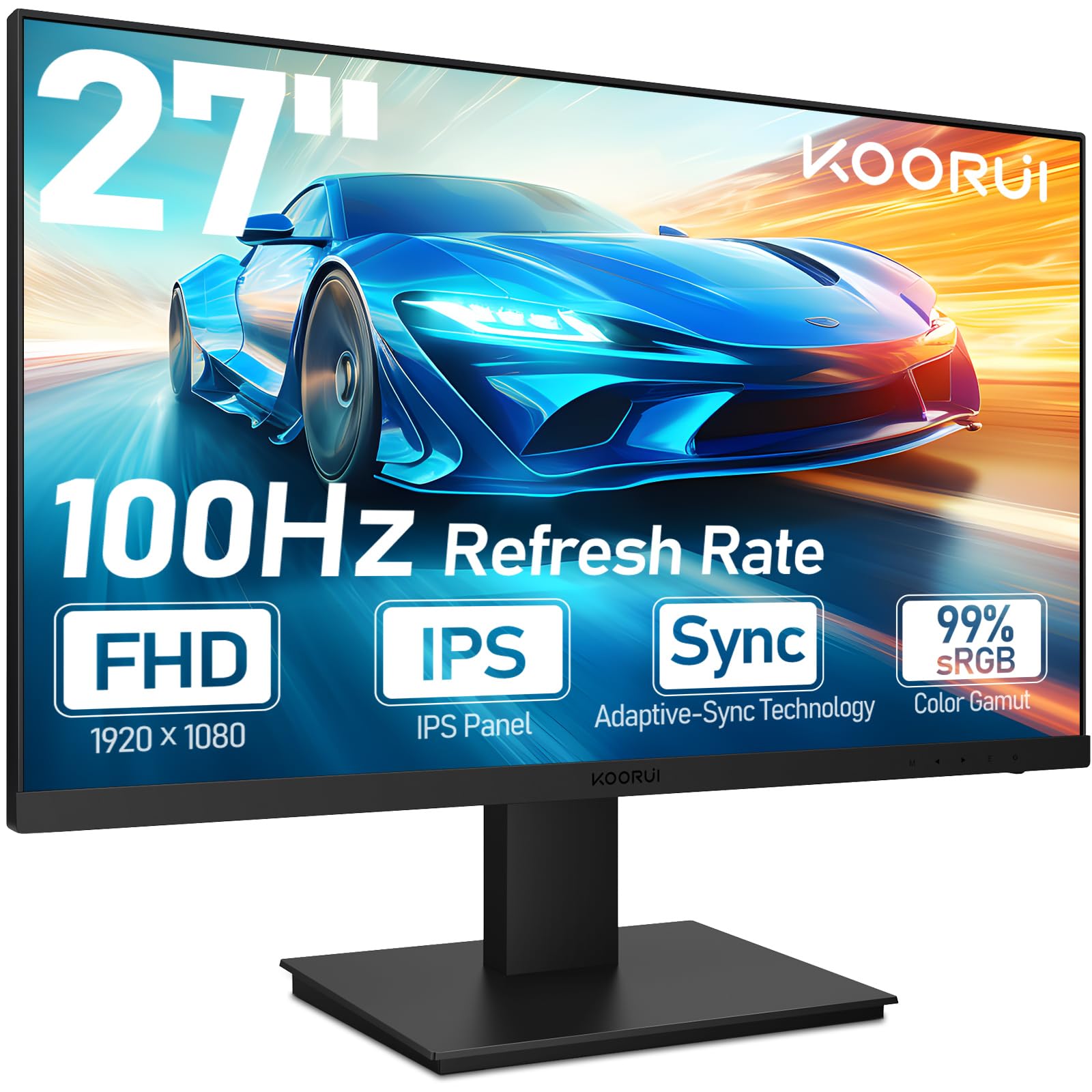 Монітор KOORUI Gaming 27 дюймів 100 Гц Full HD з вбудованими динаміками HDMI IPS нахилом регульований захистом очей VESA кріплення на стіну, фото №1