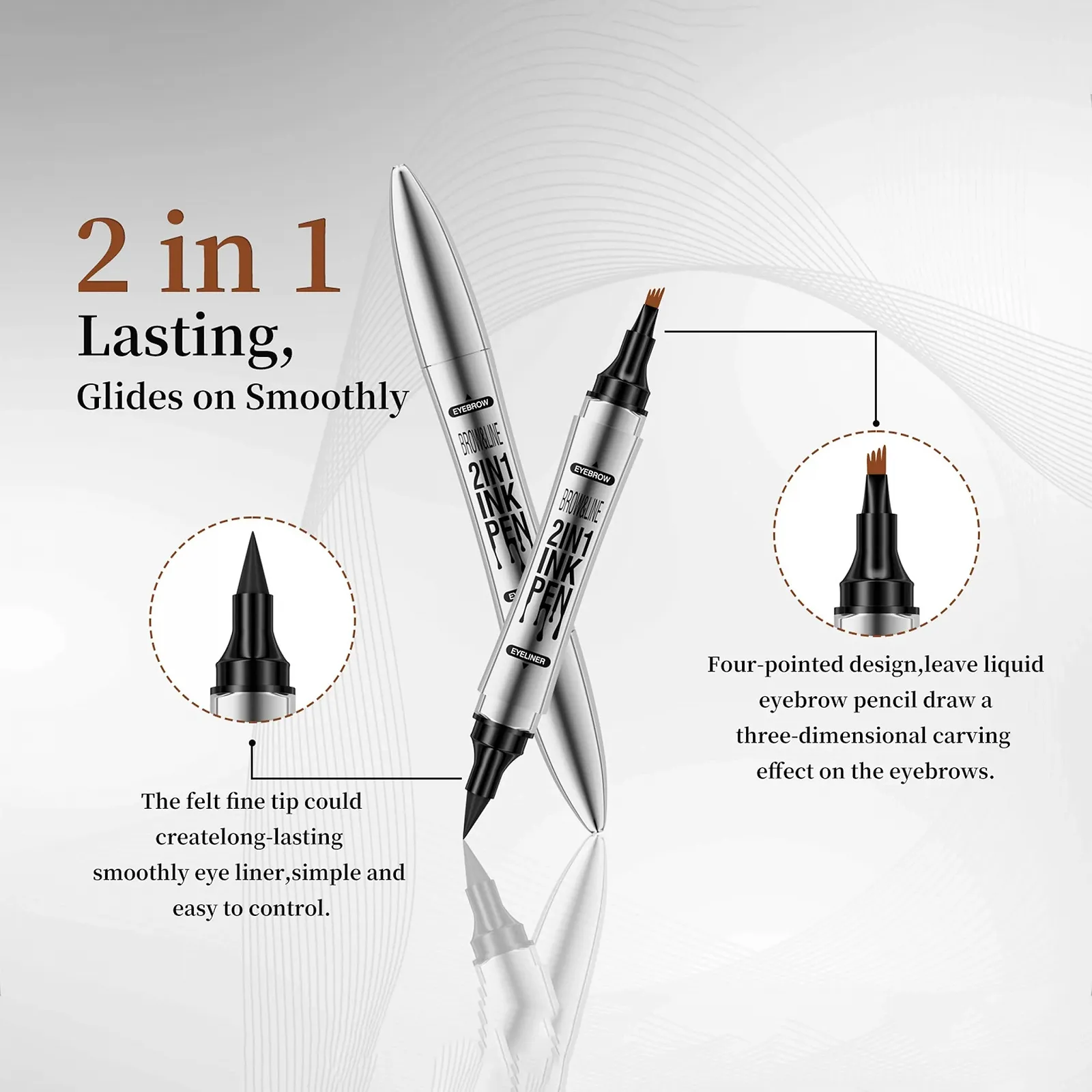 Олівець для брів та підводка 2-in-1 Waterproof Microblading 4-Prong Micro Fork Tip Light Brown, фото №3