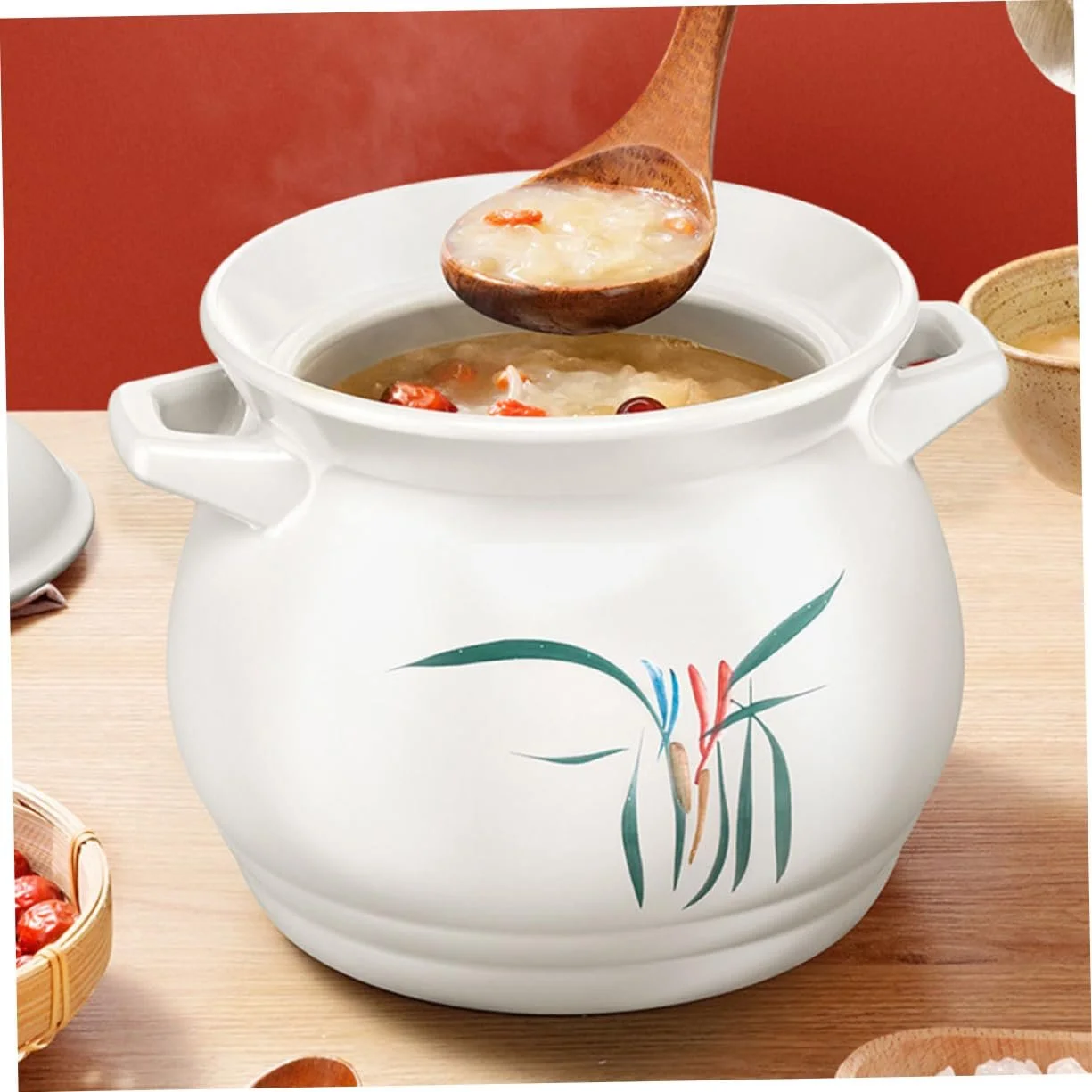 Кастрюля керамическая жаропрочная горшок для супа с крышкой гладкая поверхность, фото №4