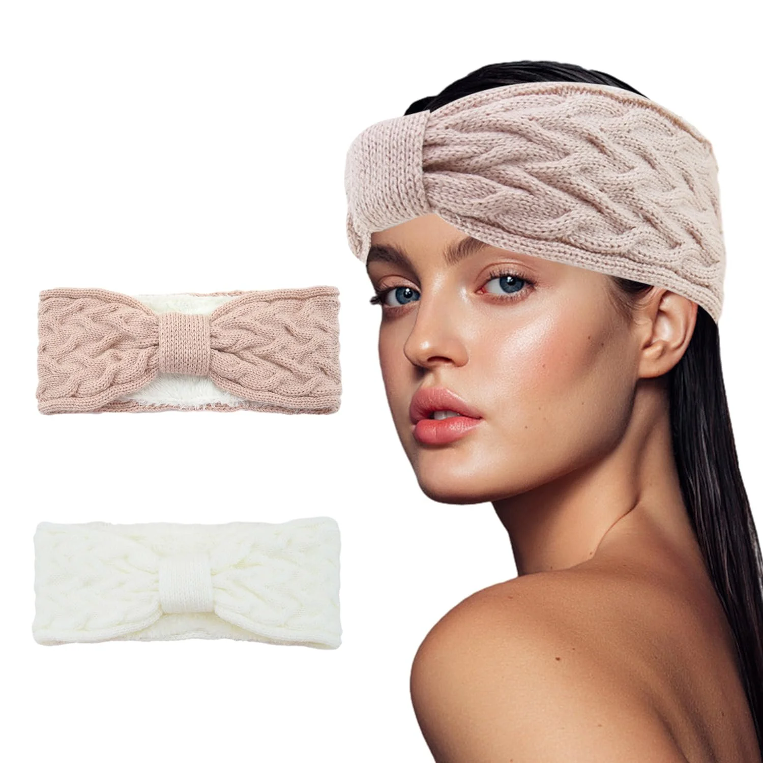 Зимові плюшеві пов'язки на голову для жінок, в'язані, фото №1