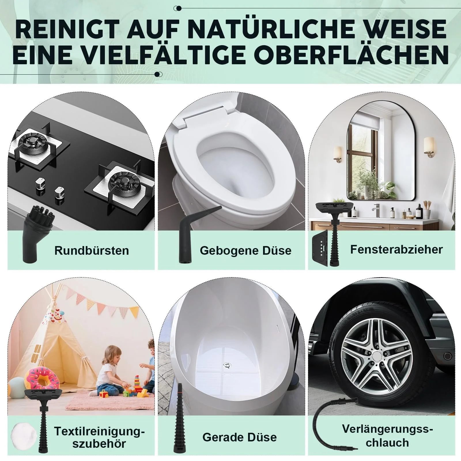 Пароочисник ручний 1200 W 8 аксесуарів 3.2 bar 700 ml портативний для вікон та кухні, фото №7 Пароочисник ручний 1200 W 8 аксесуарів 3.2 bar 700 ml портативний для вікон та кухні, фото №7