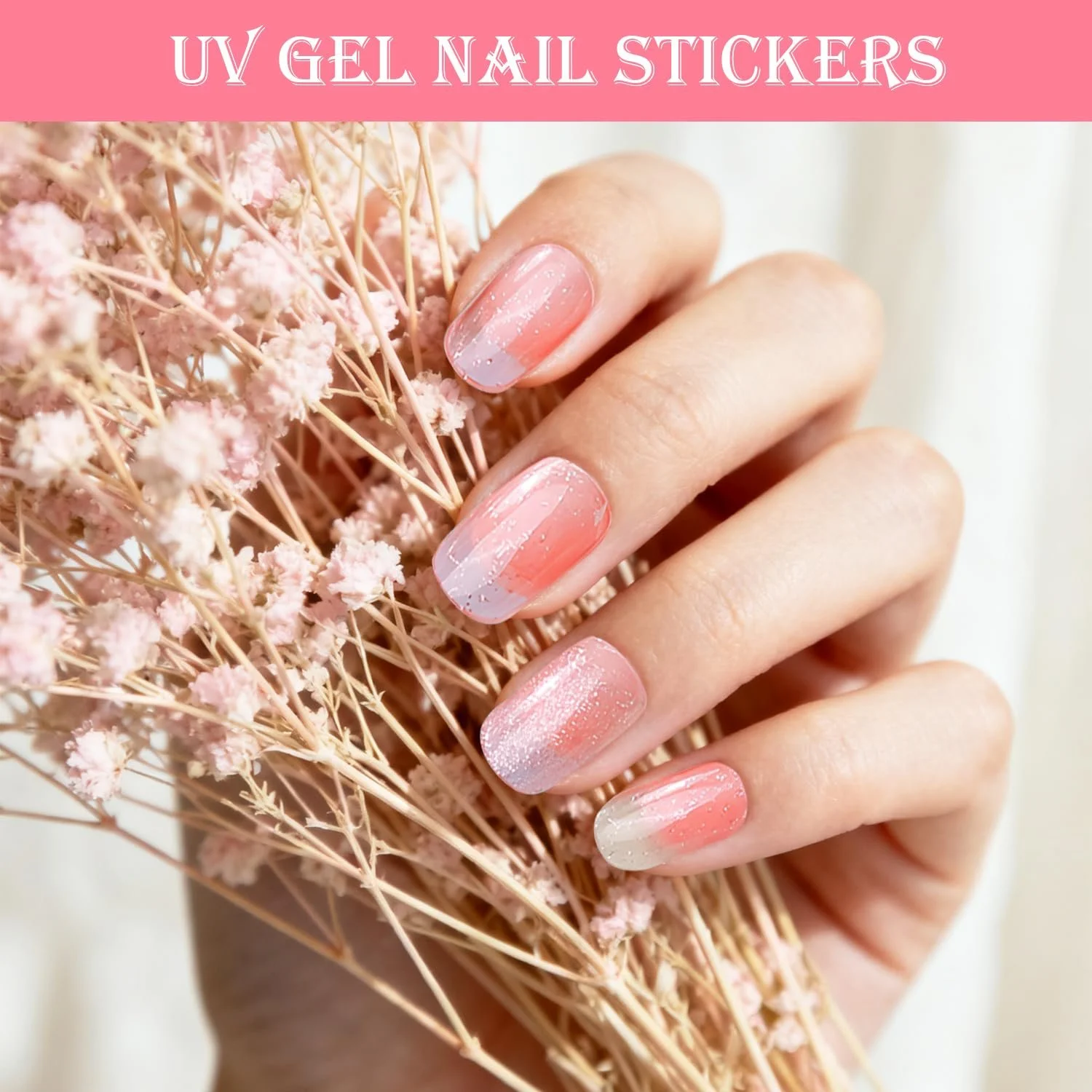 Наклейки для ногтей гелевые Semi-Cured Strips Nude Pink для UV/LED лампы, фото №4