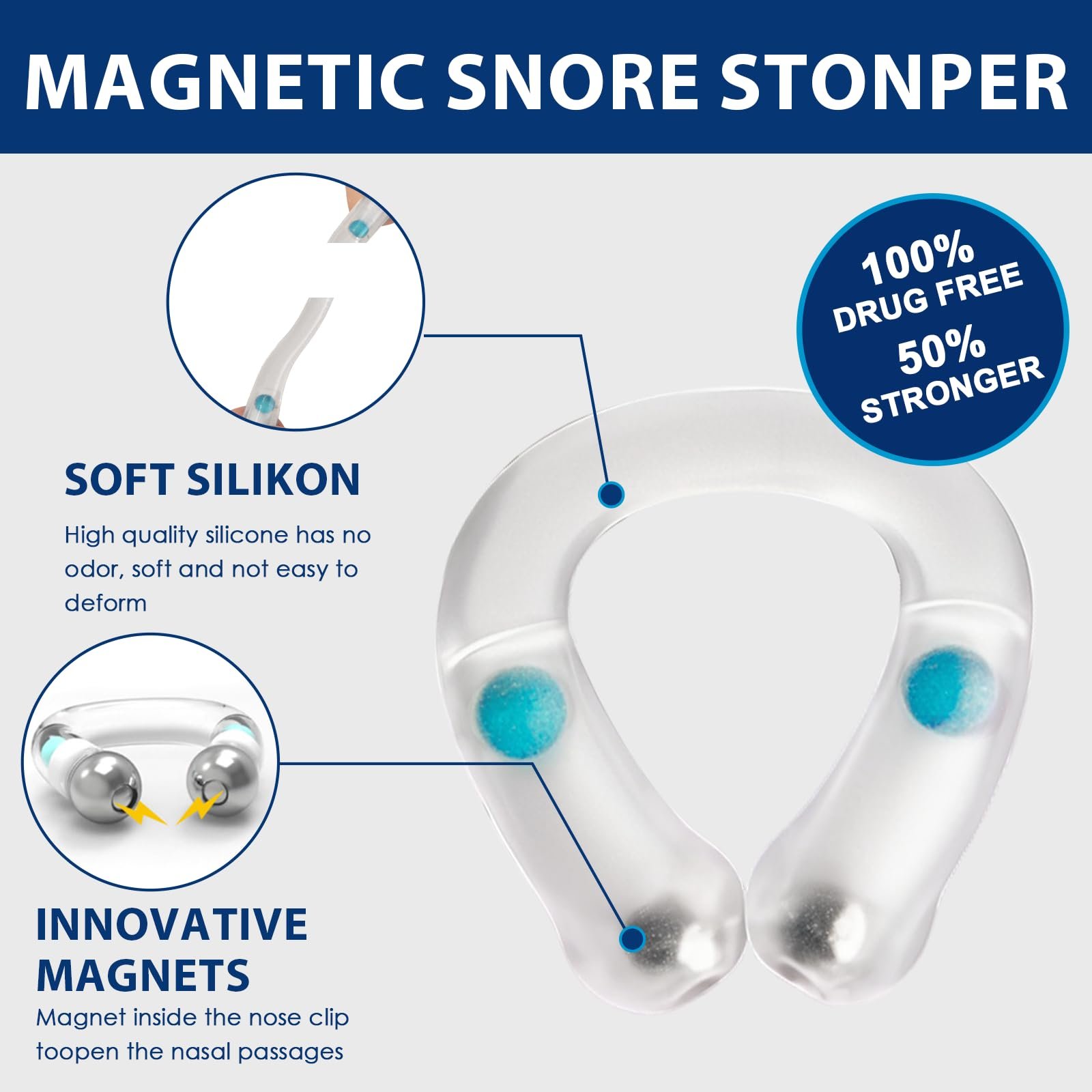 Засіб від хропіння Кліпса для носа Магнітна 8 шт, фото №2 Засіб від хропіння Кліпса для носа Магнітна 8 шт, фото №2