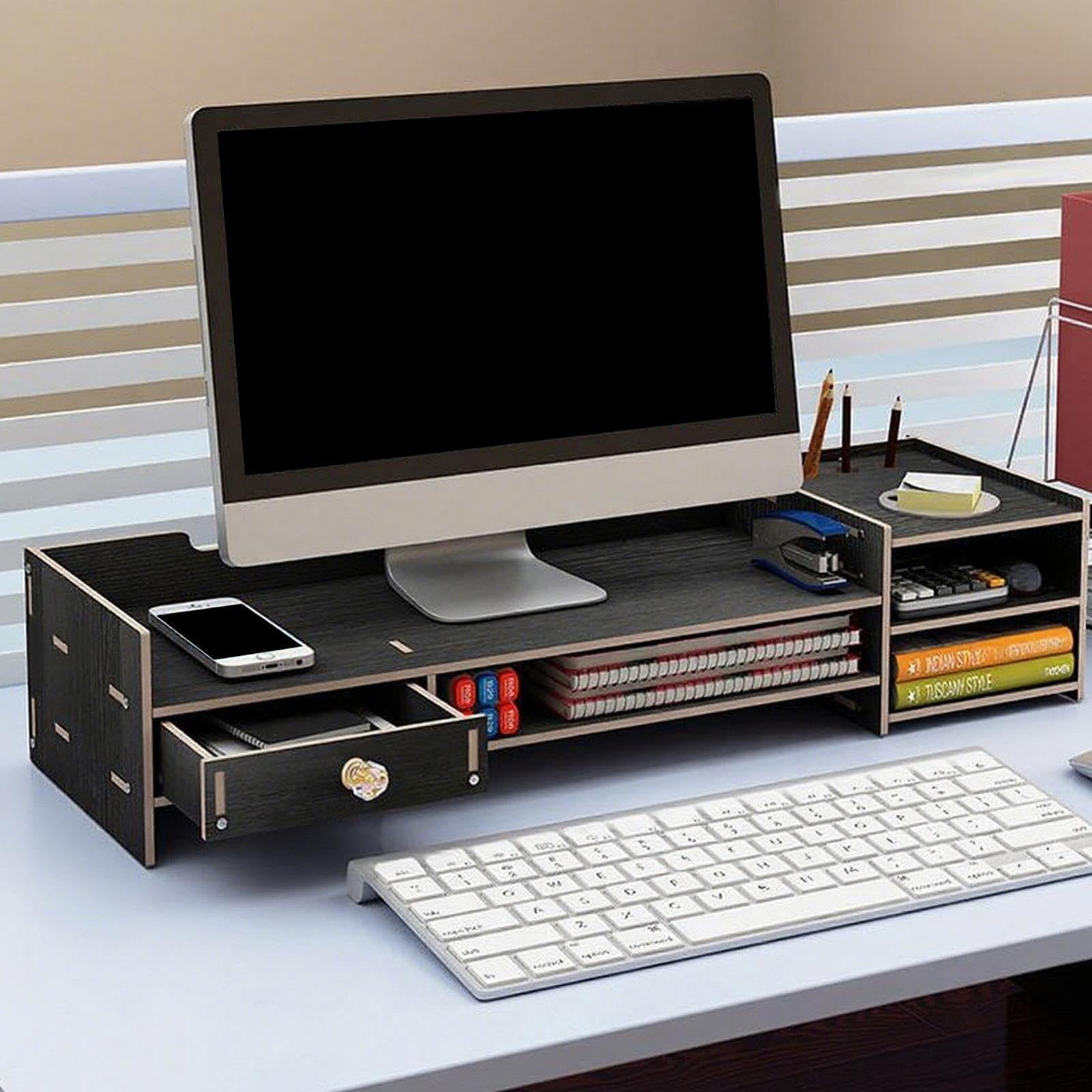 Подставка для монитора Деревянная полка для аксессуаров ПК, ноутбука, принтера для офиса, дома, квартиры, студенческой комнаты, фото №3 Подставка для монитора Деревянная полка для аксессуаров ПК, ноутбука, принтера для офиса, дома, квартиры, студенческой комнаты, фото №3