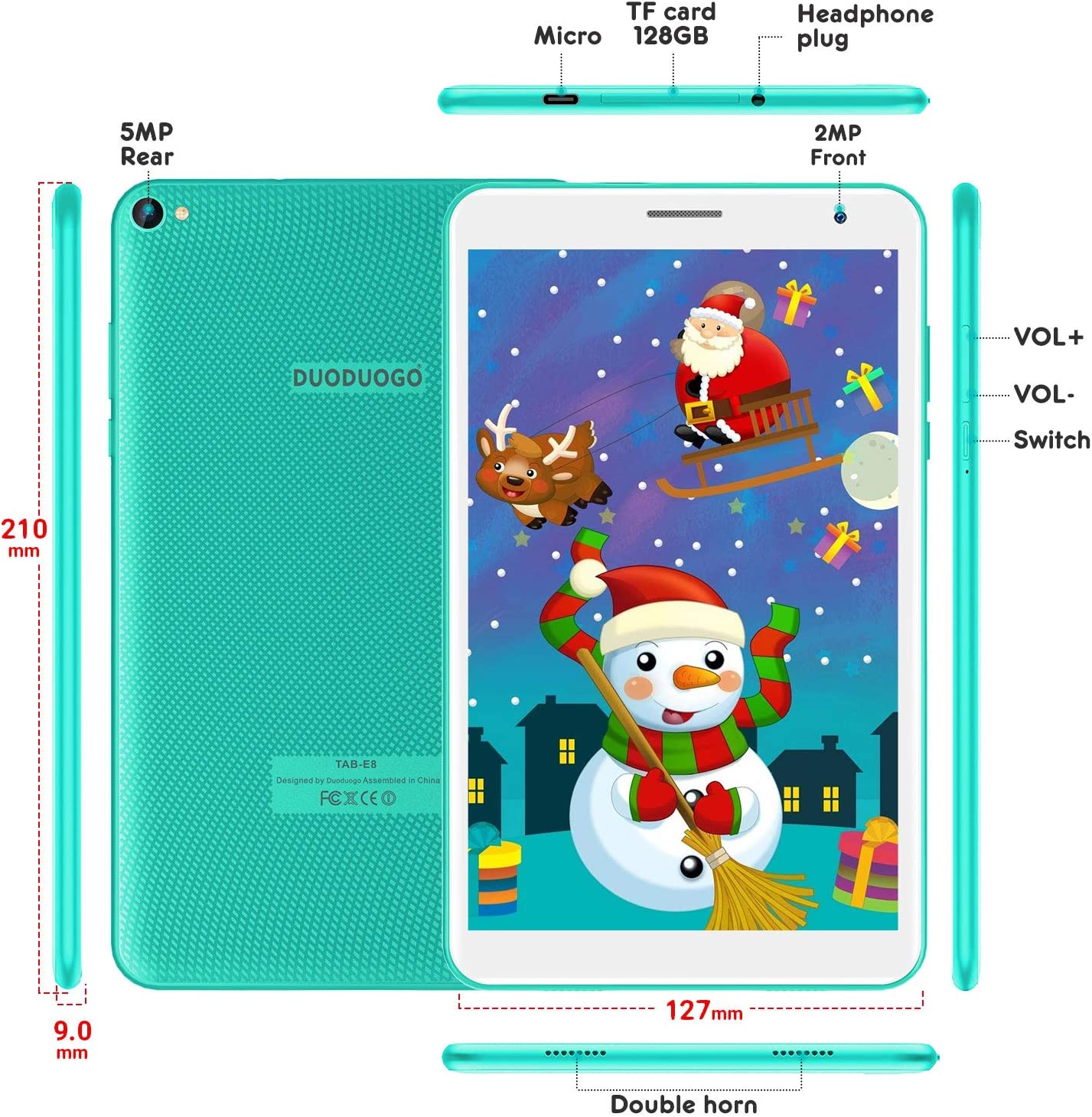 Планшет 8" Duoduogo E8 3/32GB 4 ядра Android 10 5000 mAh Зелений, фото №2