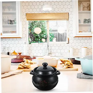 Каструля керамічна INOOMP Black Flower Decoration Чорна synthetic.ua - Фото 1