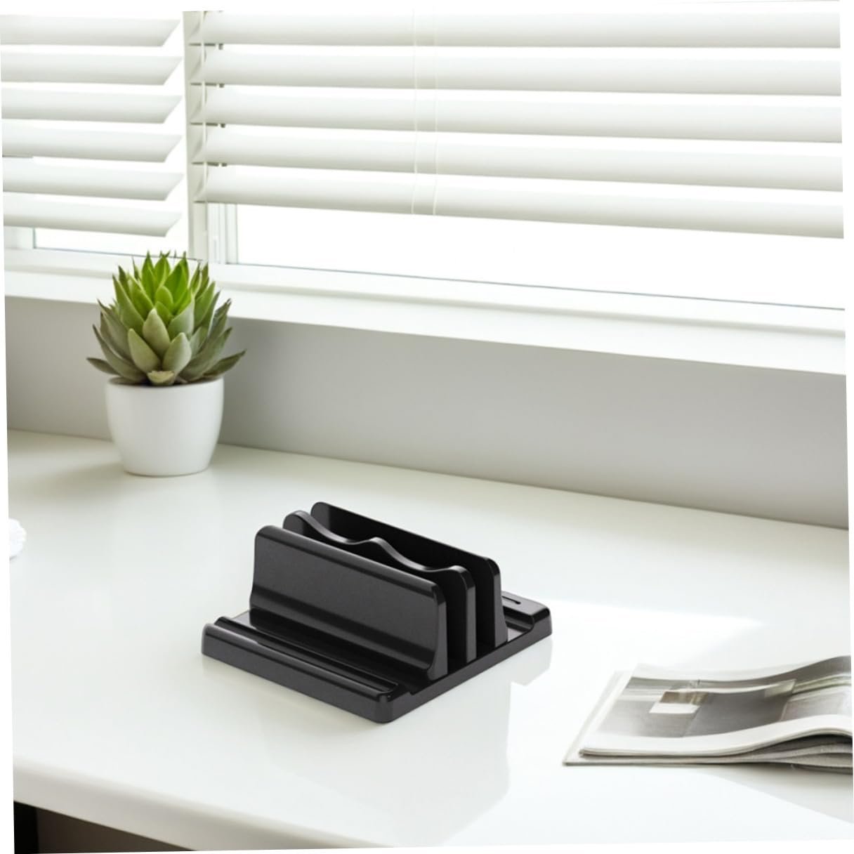 Вертикальная подставка для ноутбука Двойной держатель из прочного материала Регулируемая док-станция для книг и ноутбуков Экономия места Настольный органайзер, фото №5